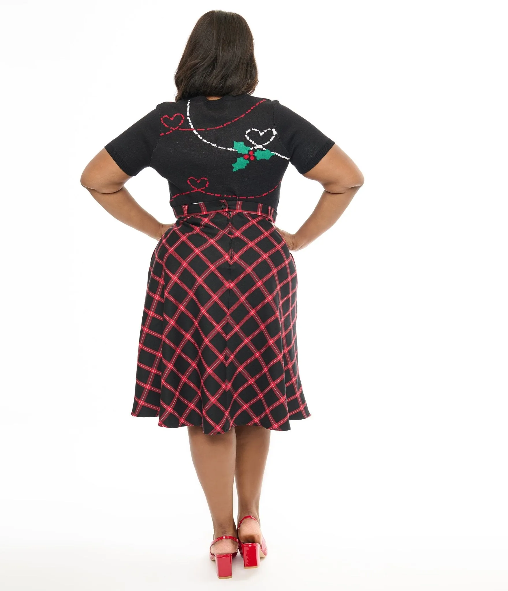 Hell Bunny Plus Size 1950s Red & Black Tartan Janine Swing Skirt sold by Unique Vintage product image thumbnail 3