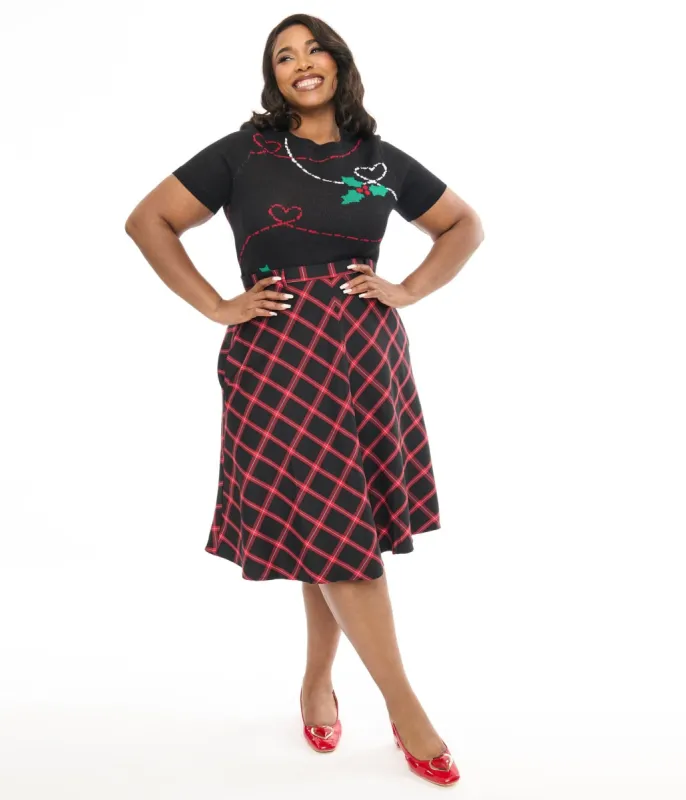 Hell Bunny Plus Size 1950s Red & Black Tartan Janine Swing Skirt sold by Unique Vintage