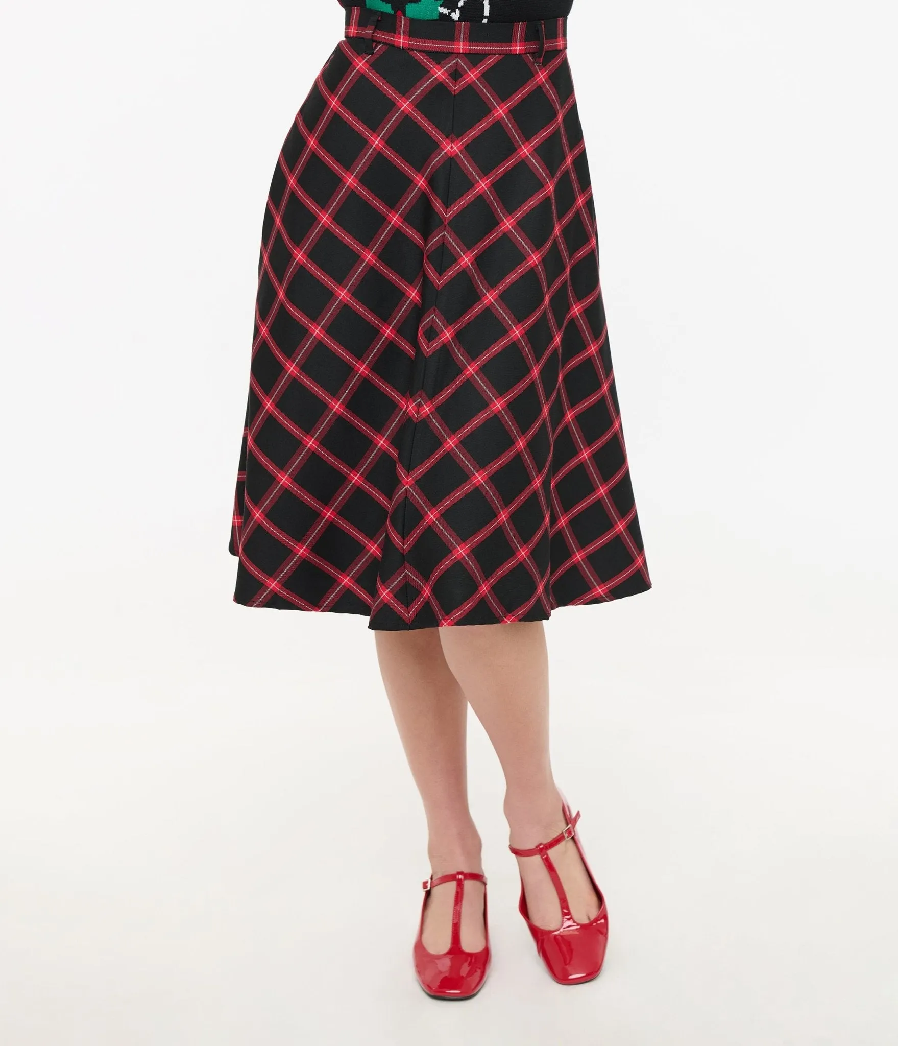 Hell Bunny 1950s Red & Black Tartan Janine Swing Skirt sold by Unique Vintage product image thumbnail 2
