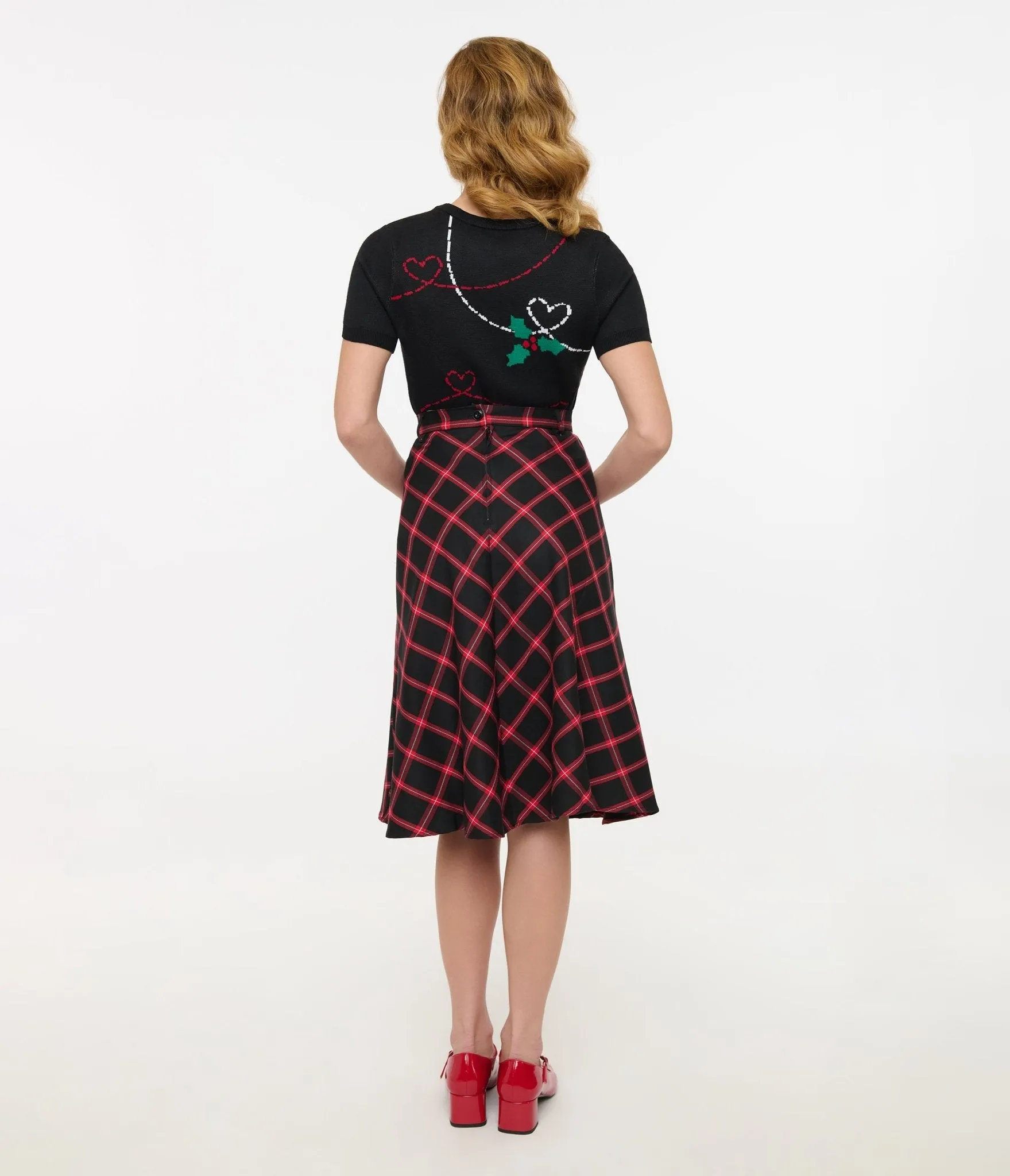 Hell Bunny 1950s Red & Black Tartan Janine Swing Skirt sold by Unique Vintage product image thumbnail 3