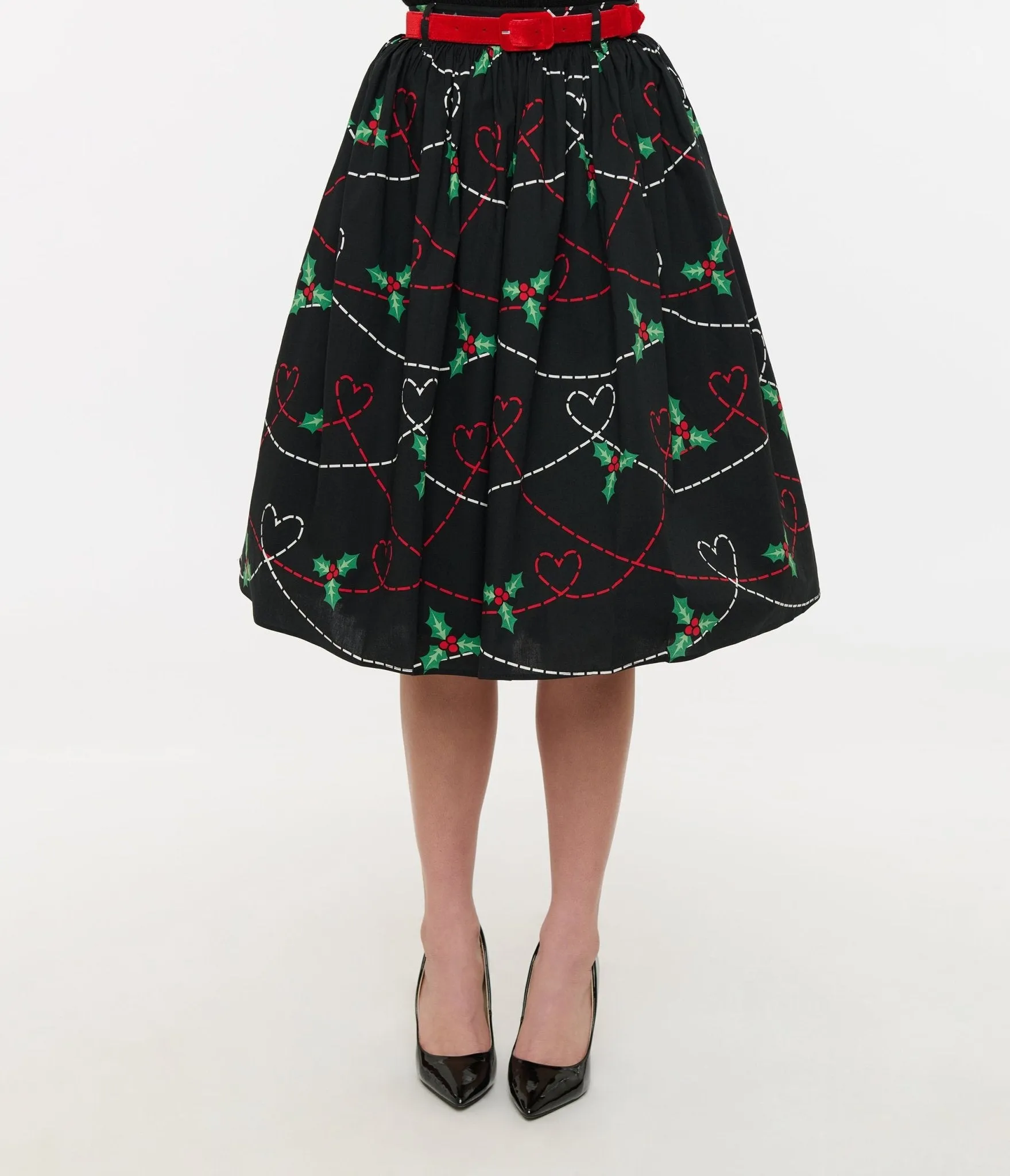 Hell Bunny 1950s Festive Hearts & Holly Print Angelica Swing Skirt sold by Unique Vintage product image thumbnail 2