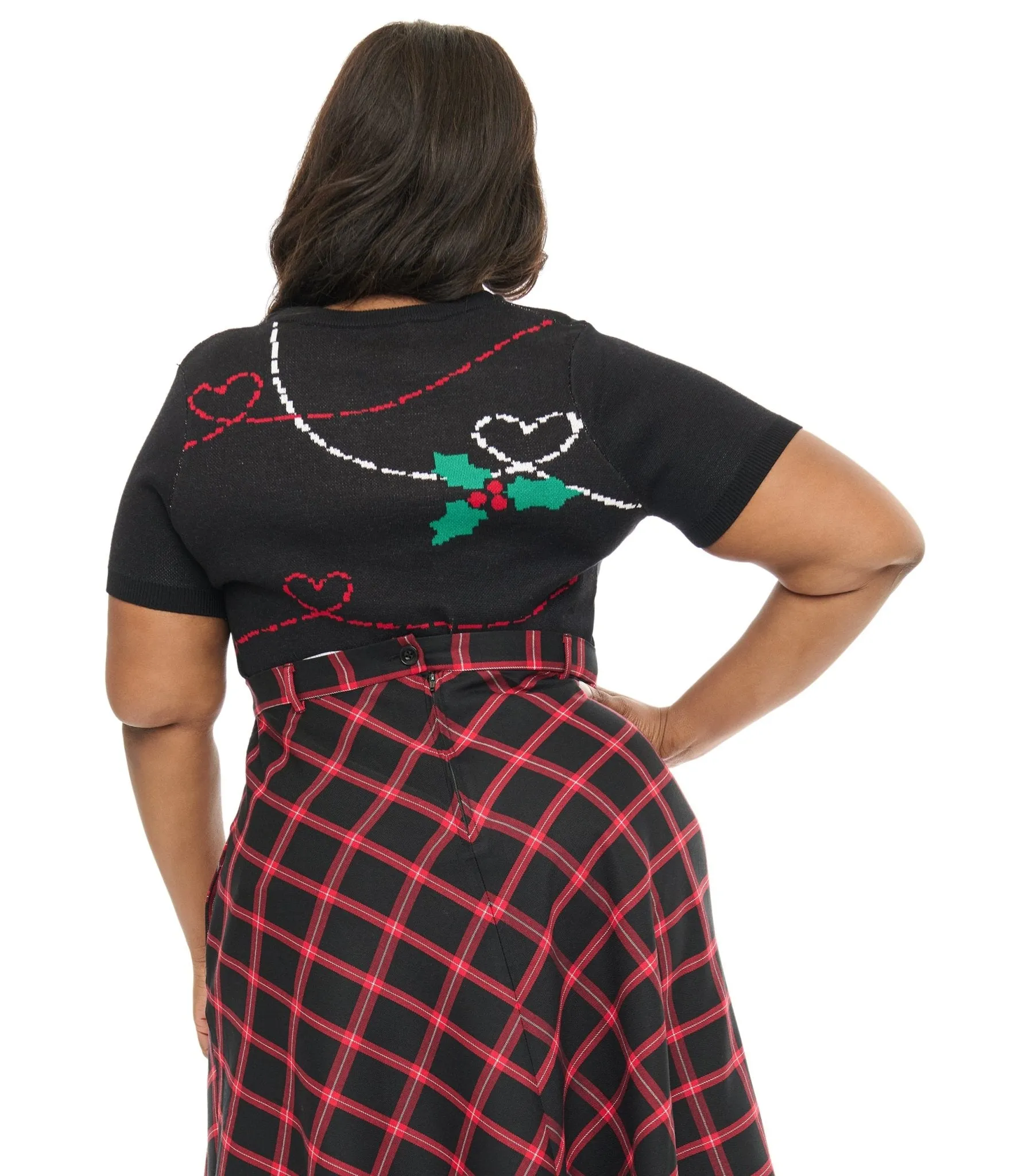 Hell Bunny Plus Size 1950s Festive Hearts & Holly Print Angelica Knit Top sold by Unique Vintage product image thumbnail 2