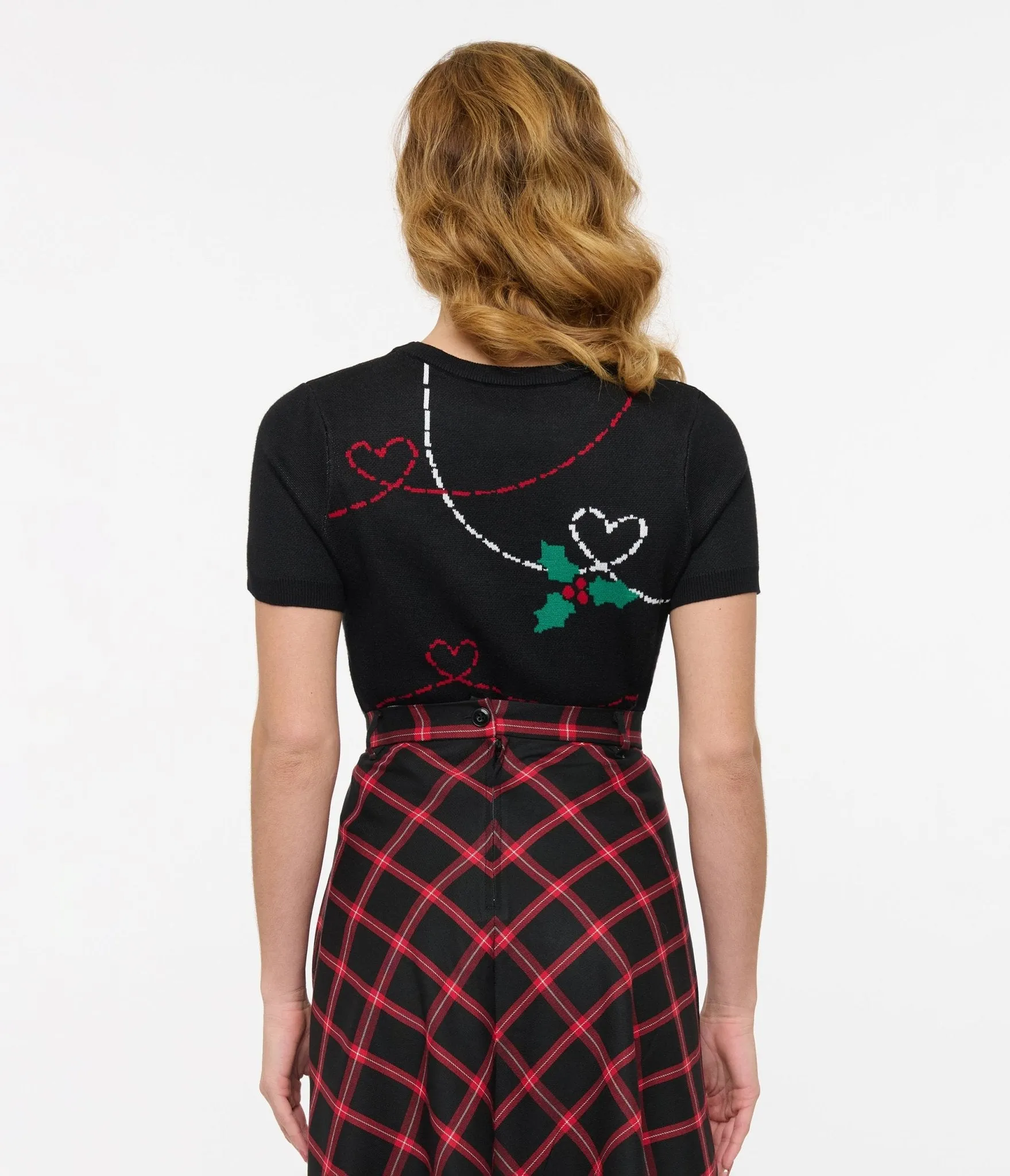 Hell Bunny 1950s Festive Hearts & Holly Print Angelica Knit Top sold by Unique Vintage product image thumbnail 2
