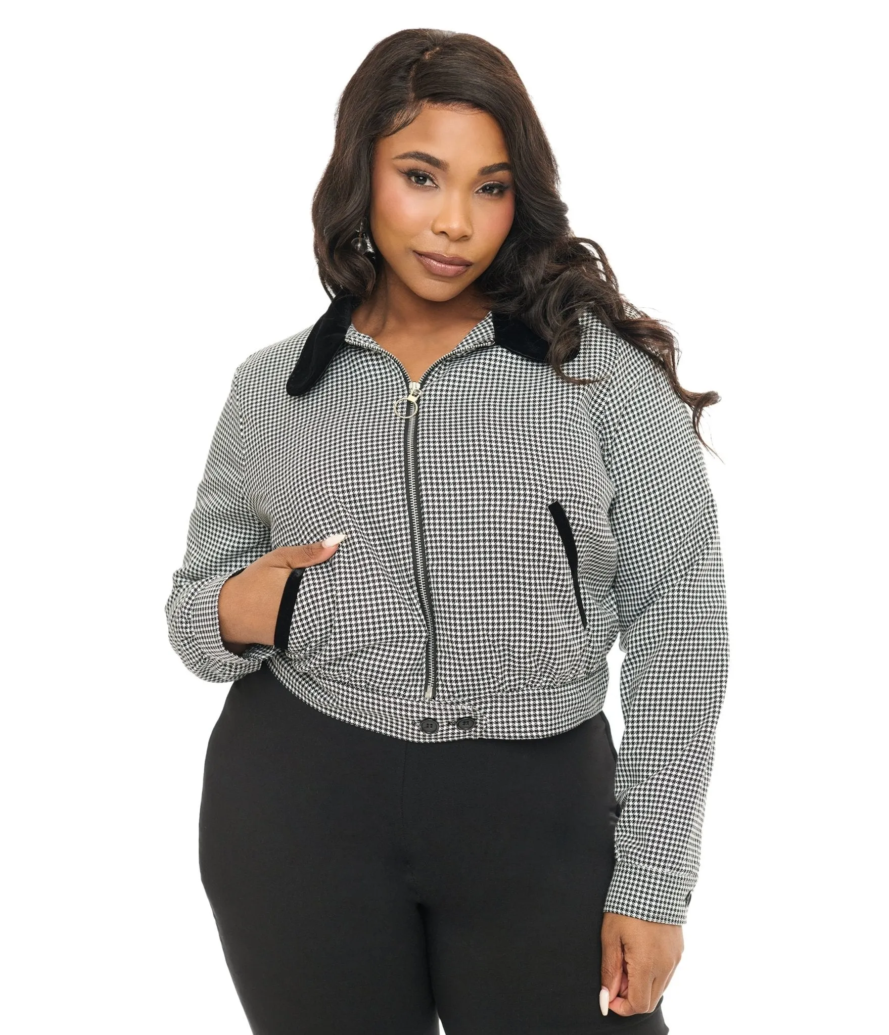 Hell Bunny Plus Size 1940s Black & White Houndstooth Teddy Jacket sold by Unique Vintage product image thumbnail 3