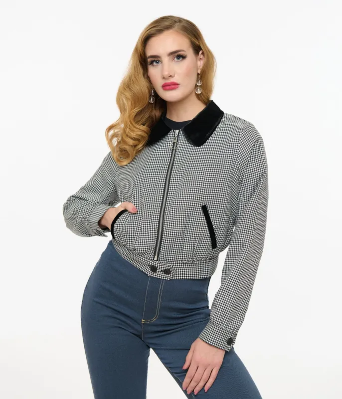 Hell Bunny 1940s Black & White Houndstooth Teddy Jacket sold by Unique Vintage
