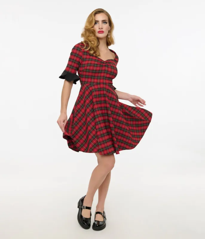 Jawbreaker Red Tartan & Black Heart Mini Dress sold by Unique Vintage