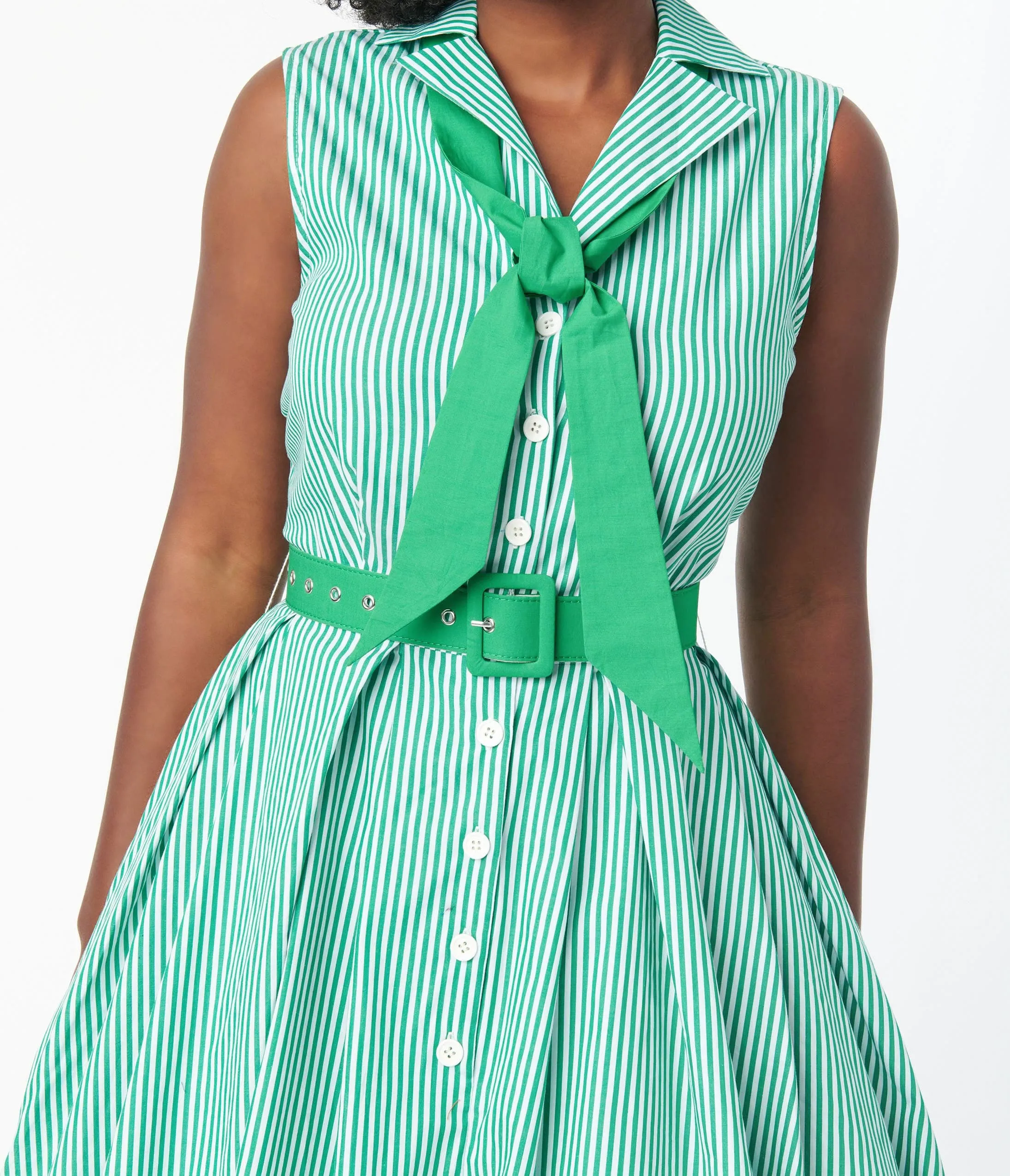 Unique Vintage Green & White Stripe Edith Swing Dress sold by Unique Vintage product image thumbnail 2