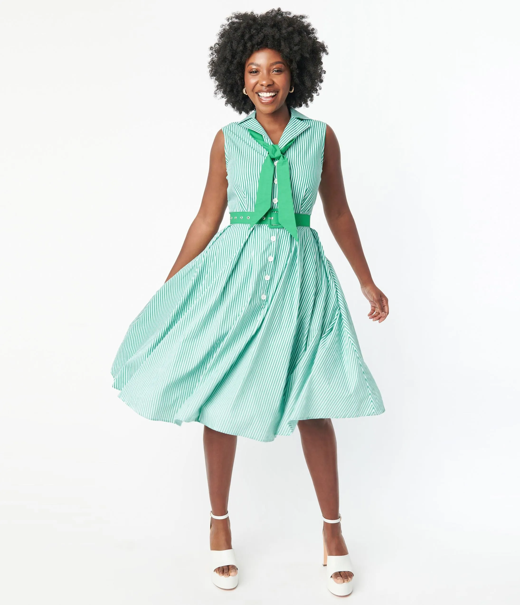 Unique Vintage Green & White Stripe Edith Swing Dress sold by Unique Vintage product image thumbnail 5
