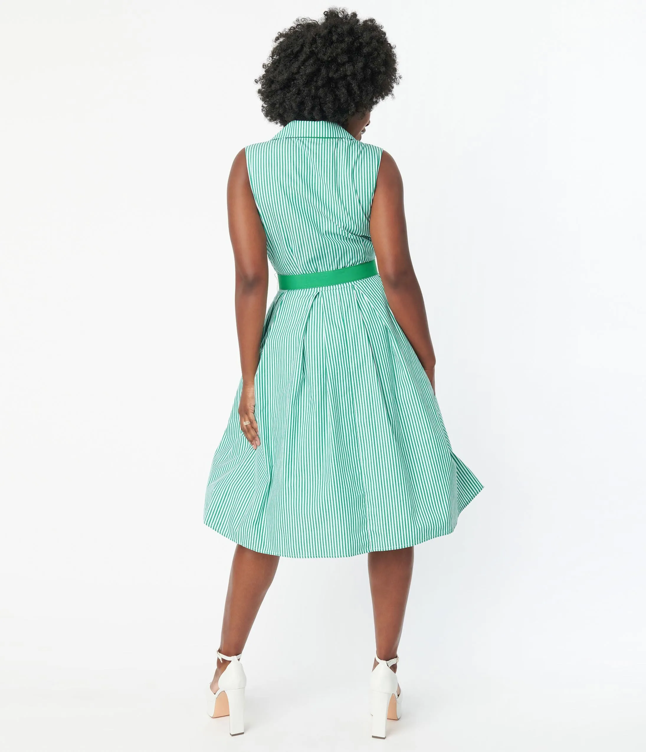 Unique Vintage Green & White Stripe Edith Swing Dress sold by Unique Vintage product image thumbnail 3