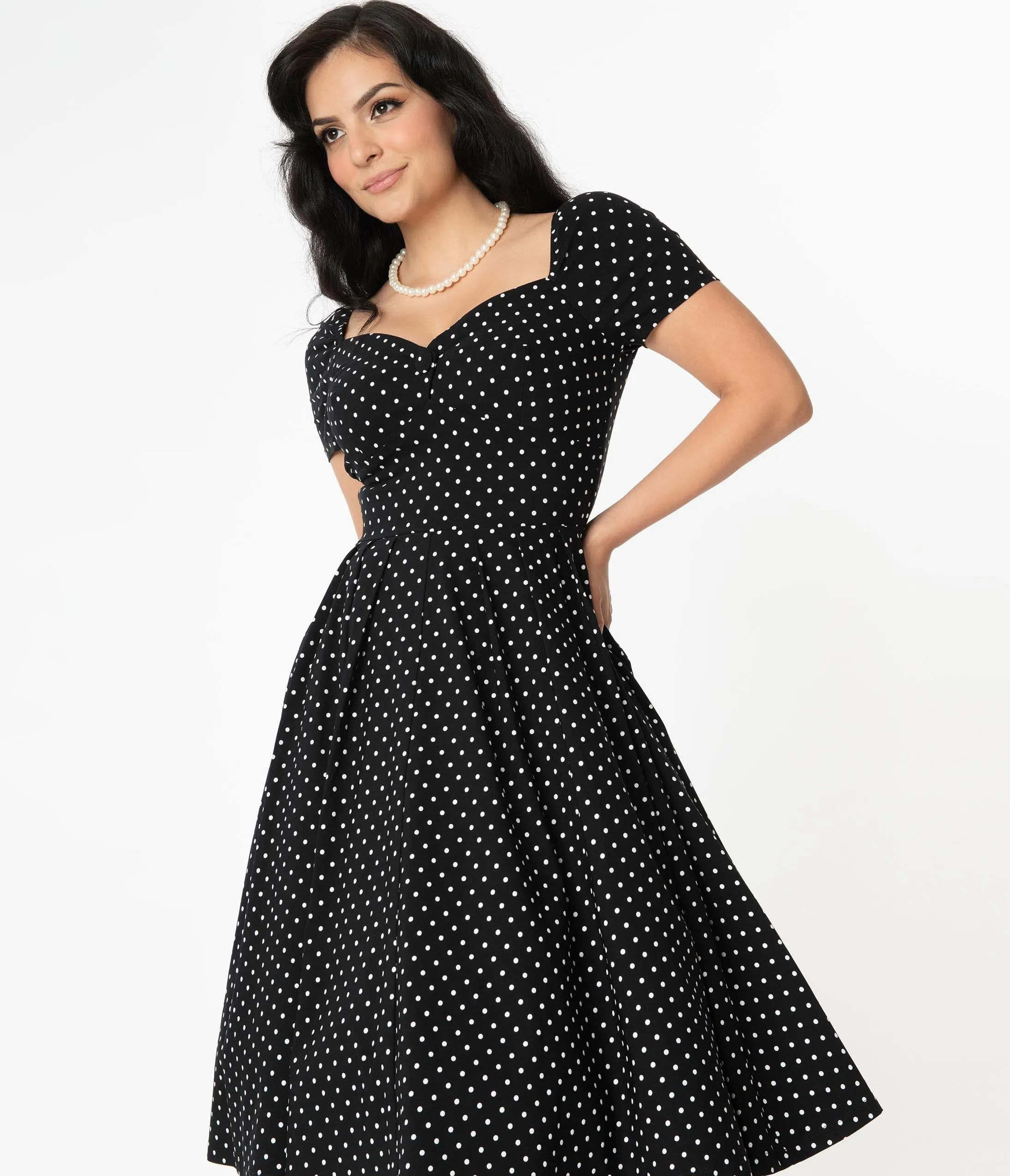 Unique Vintage Black & White Dot Sweetheart Midge Swing Dress sold by Unique Vintage product image thumbnail 3
