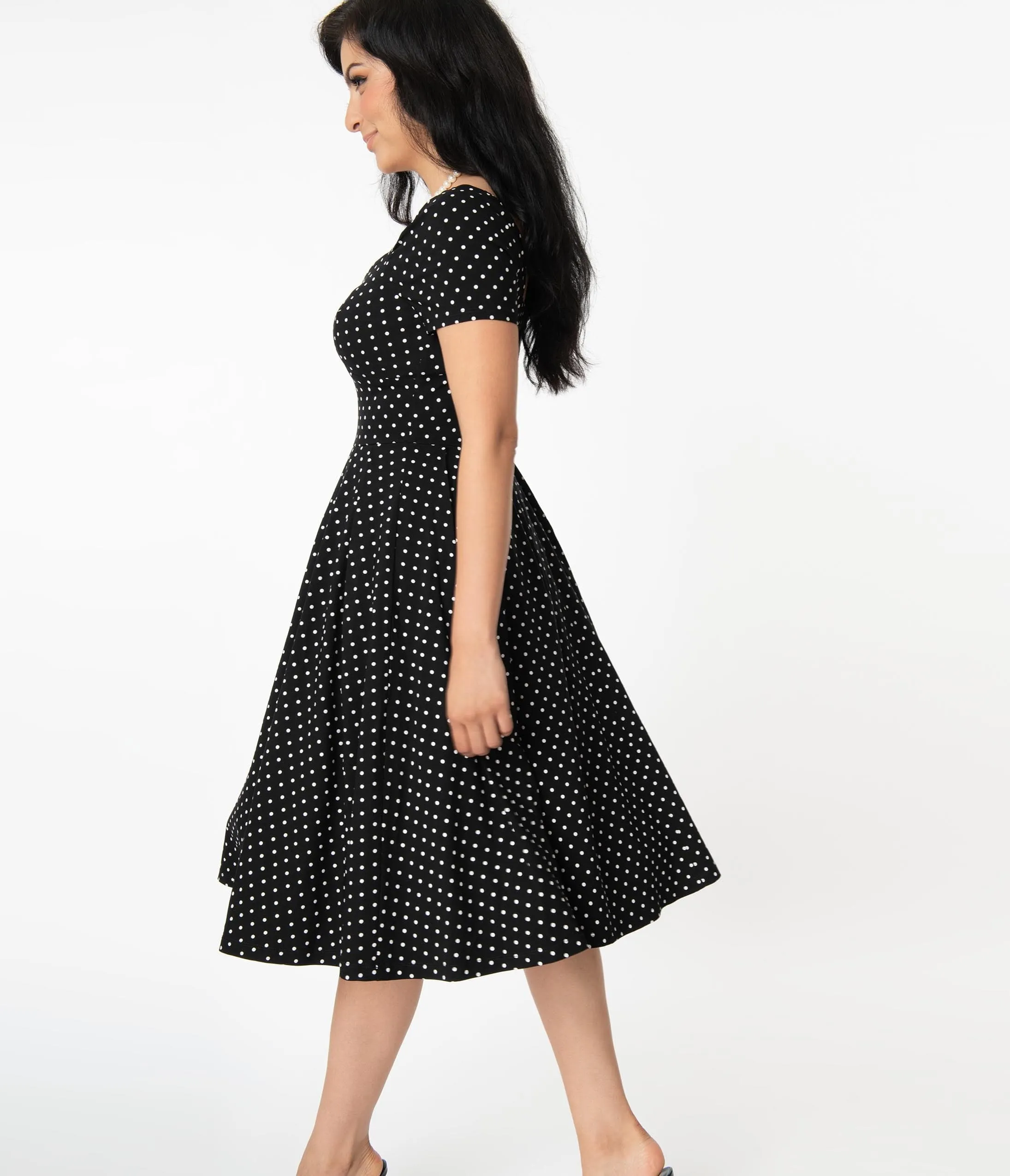Unique Vintage Black & White Dot Sweetheart Midge Swing Dress sold by Unique Vintage product image thumbnail 4