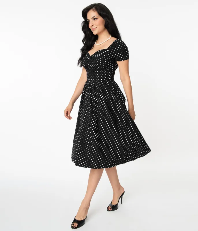 Unique Vintage Black & White Dot Sweetheart Midge Swing Dress sold by Unique Vintage