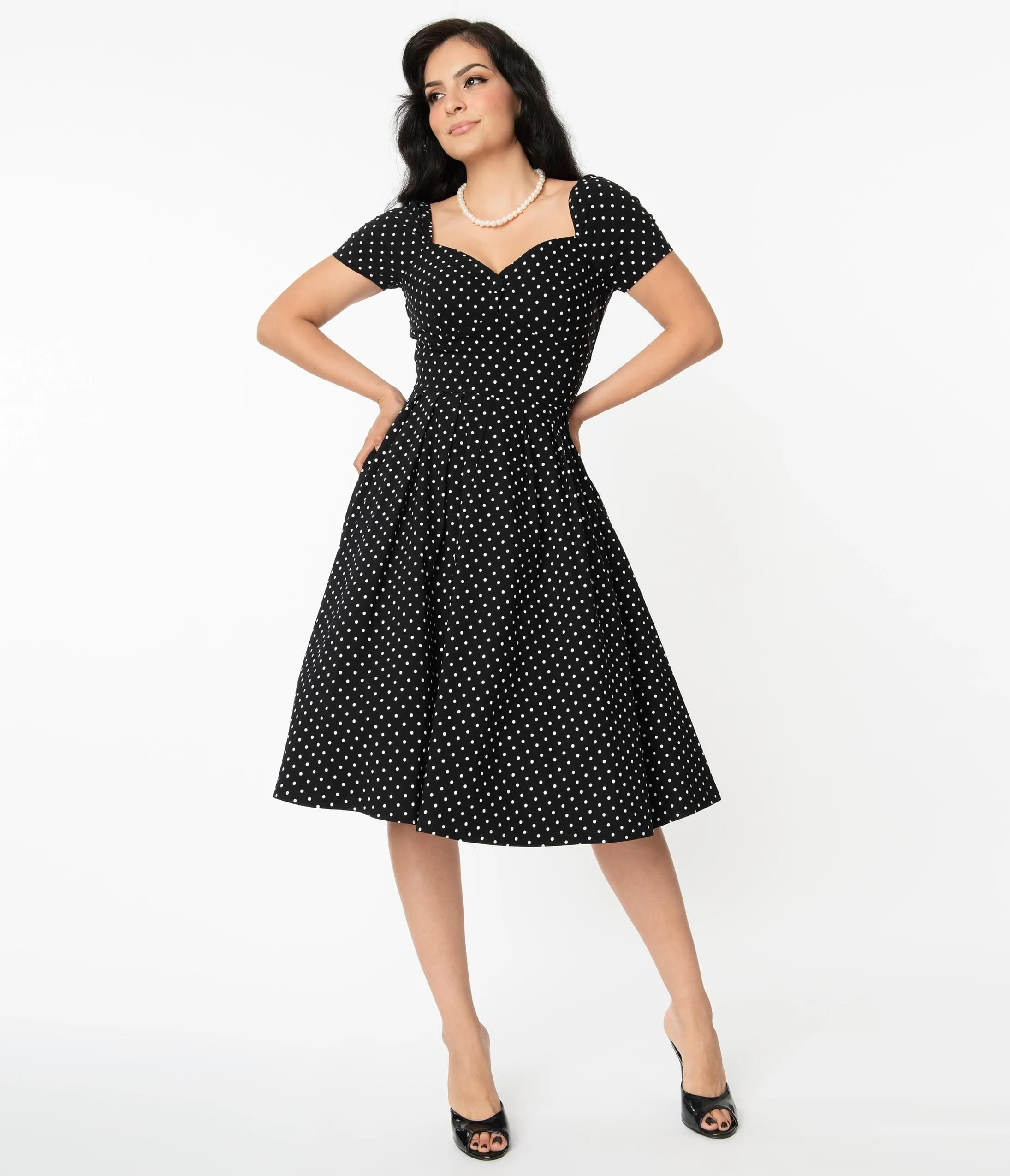 Unique Vintage Black & White Dot Sweetheart Midge Swing Dress sold by Unique Vintage product image thumbnail 5