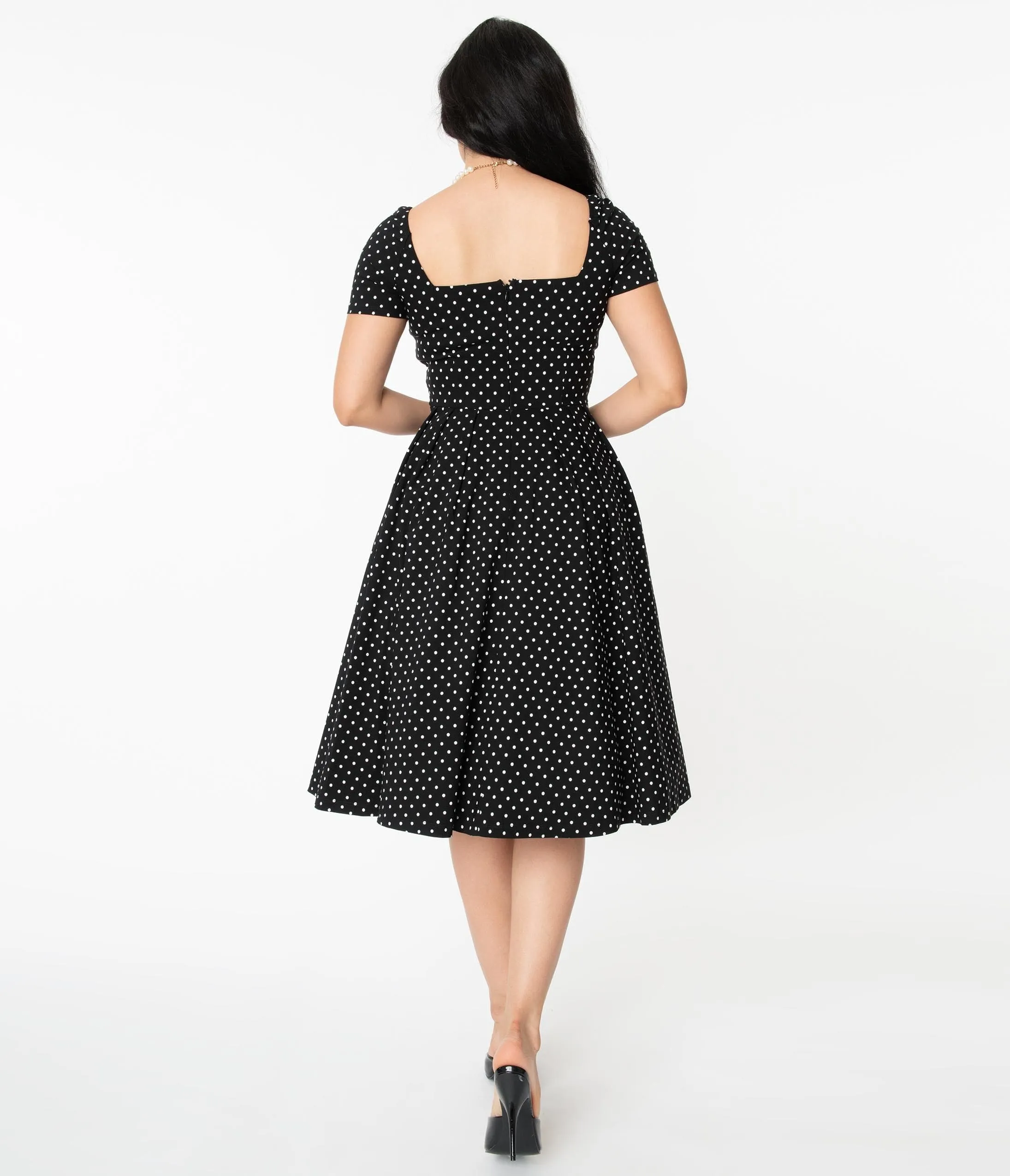 Unique Vintage Black & White Dot Sweetheart Midge Swing Dress sold by Unique Vintage product image thumbnail 2