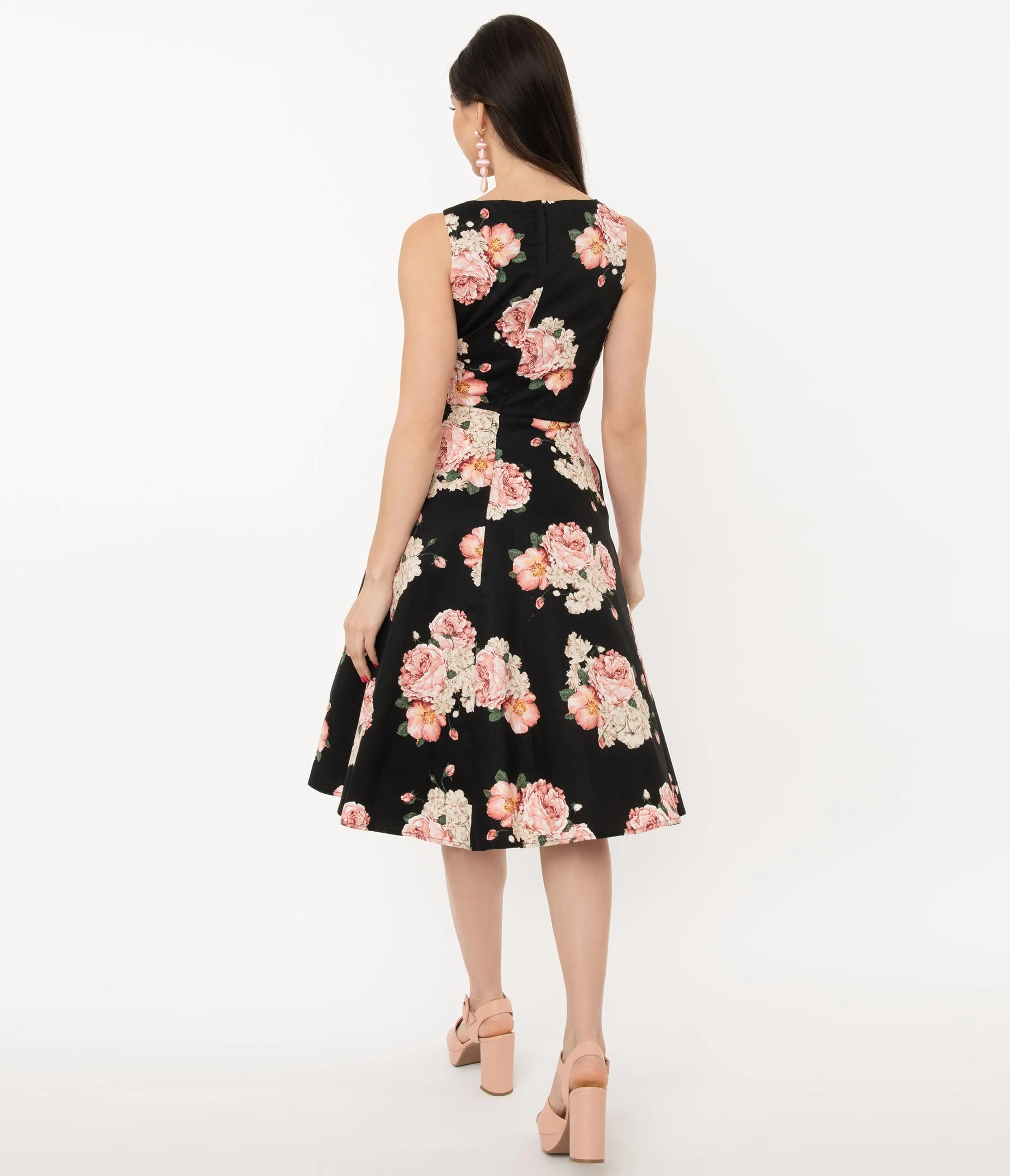 1950s Black & Pink English Rose Print Swing Dress sold by Unique Vintage product image thumbnail 3