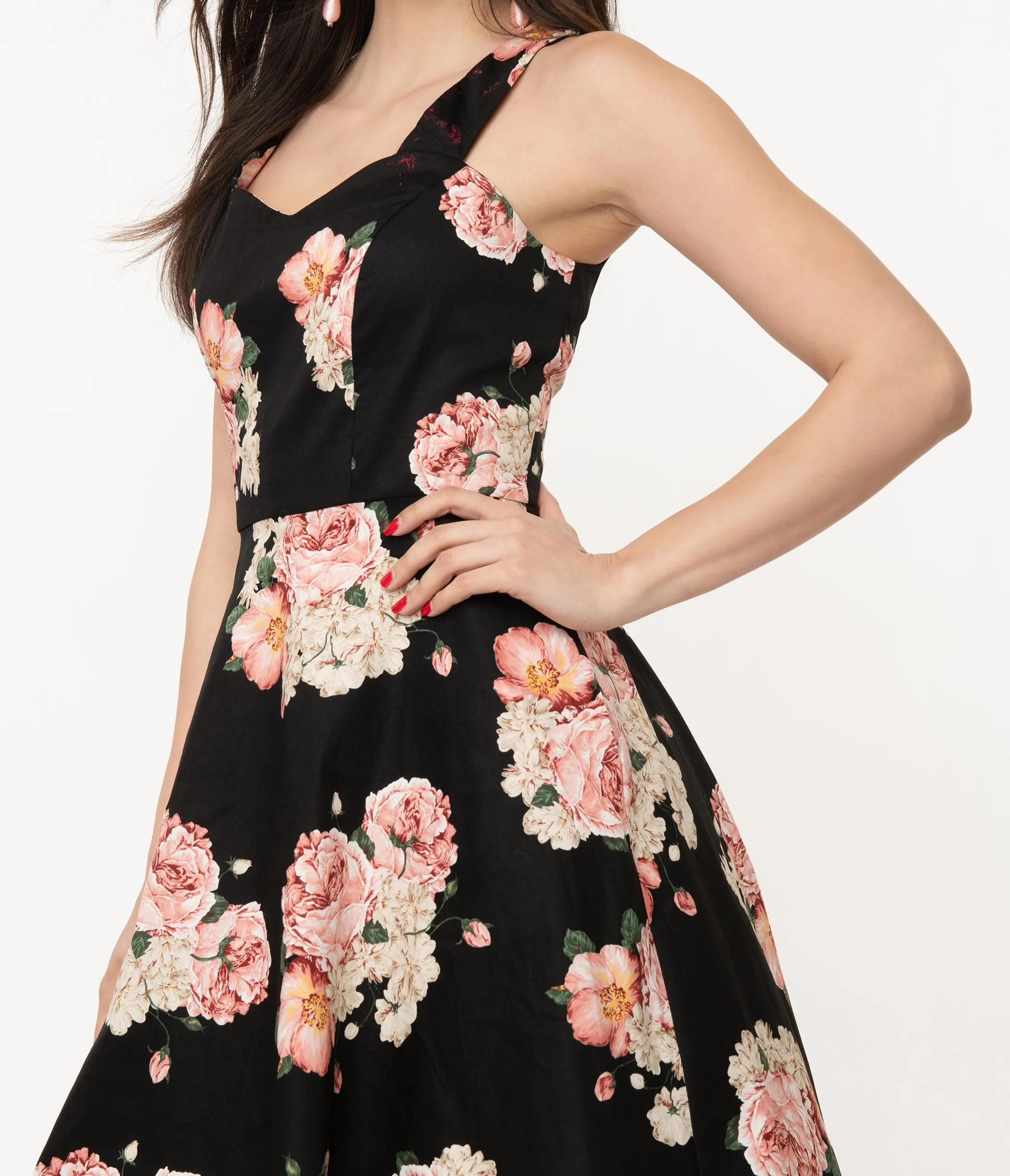 1950s Black & Pink English Rose Print Swing Dress sold by Unique Vintage product image thumbnail 2