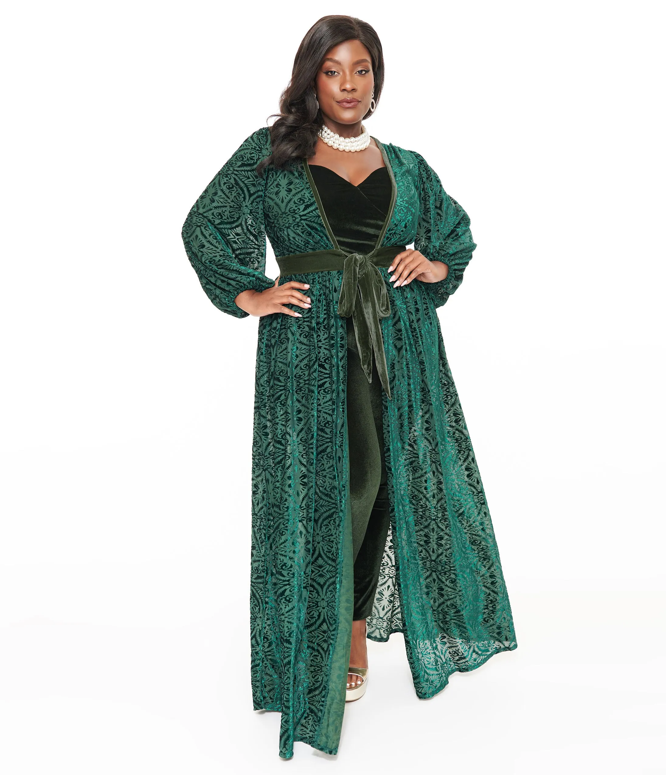 Unique Vintage Plus Size Green Velvet Burnout Hollywood Duster sold by Unique Vintage product image thumbnail 3
