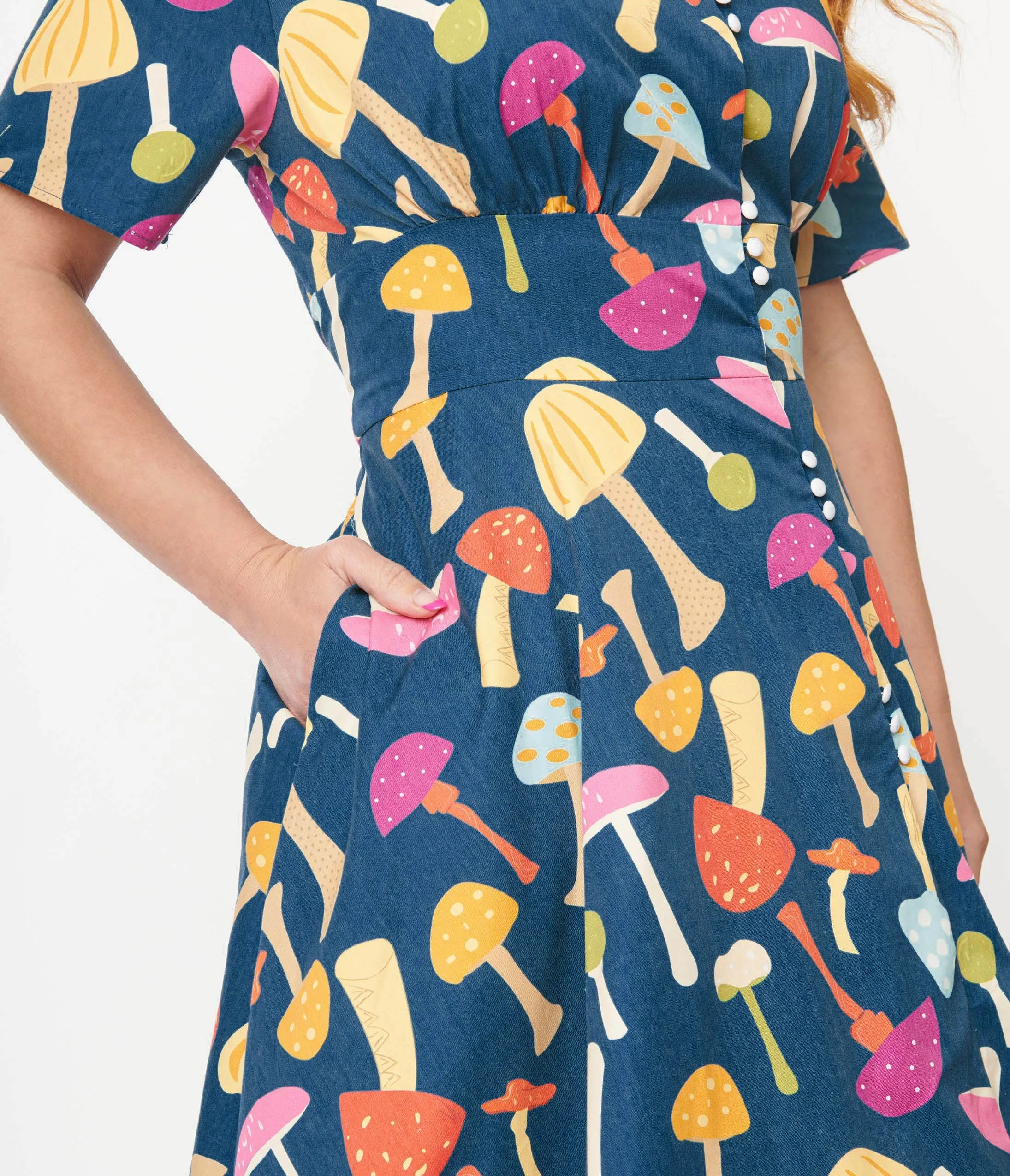 Unique Vintage Plus Size Teal & Multicolor Mushroom Swing Dress sold by Unique Vintage product image thumbnail 2