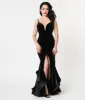 Black Velvet Ruffled Mermaid Sexy Long Dress sold by Unique Vintage