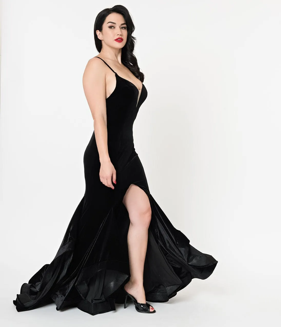 Black Velvet Ruffled Mermaid Sexy Long Dress sold by Unique Vintage product image thumbnail 5
