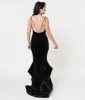 Black Velvet Ruffled Mermaid Sexy Long Dress sold by Unique Vintage
