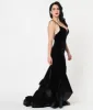 Black Velvet Ruffled Mermaid Sexy Long Dress sold by Unique Vintage