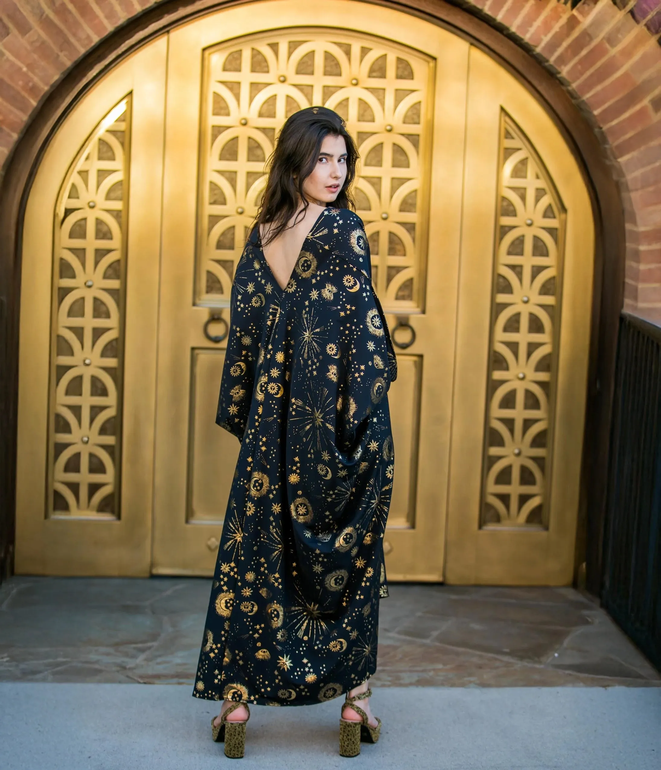 Jennafer Grace Black & Gold Celestia Caftan sold by Unique Vintage product image thumbnail 2