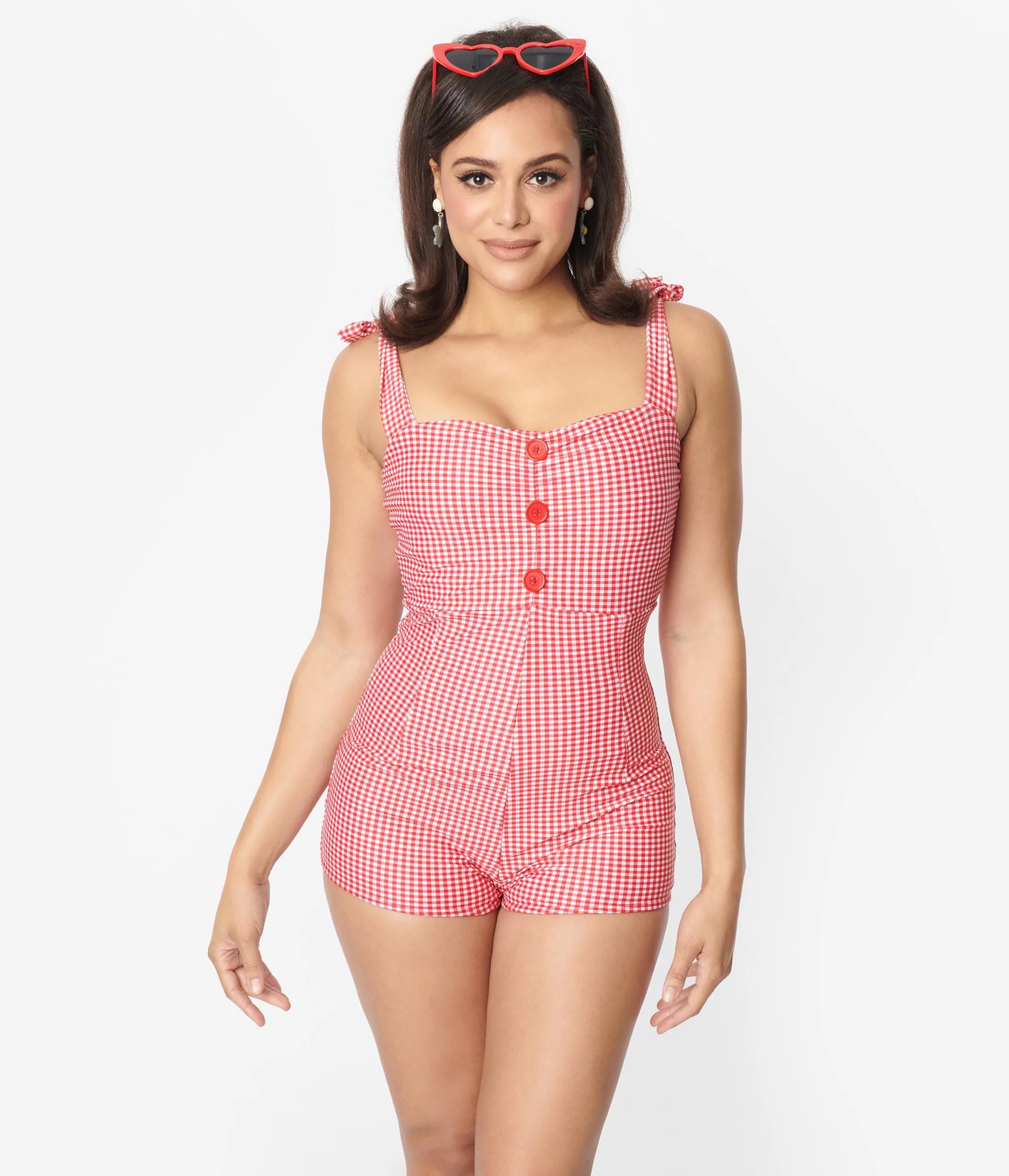Retro Style Red & White Gingham One Piece Swimsuit sold by Unique Vintage