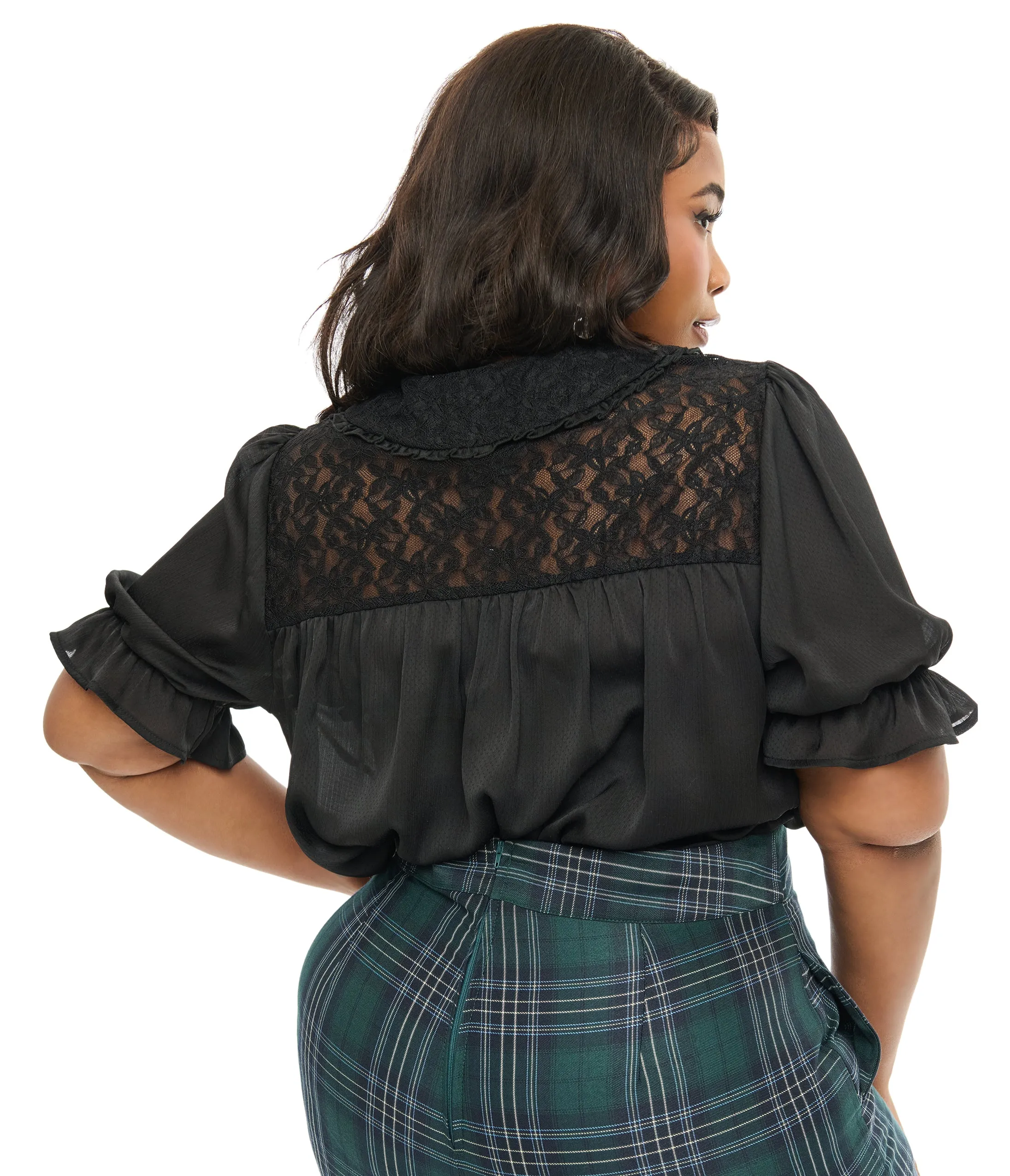 Smak Parlour Plus Size 1960s Black Lace Puff Sleeve Blouse sold by Unique Vintage product image thumbnail 2