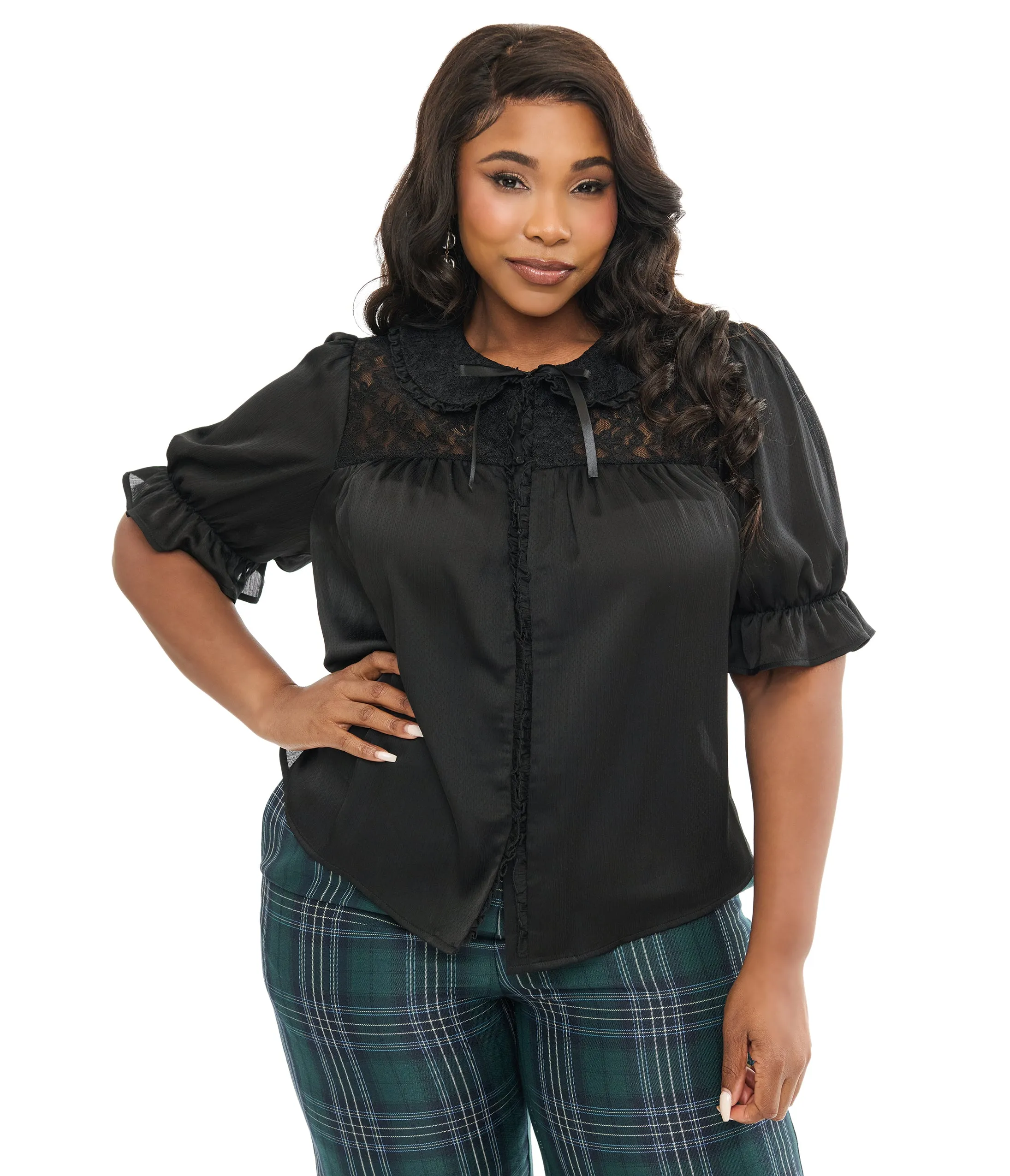 Smak Parlour Plus Size 1960s Black Lace Puff Sleeve Blouse sold by Unique Vintage product image thumbnail 3