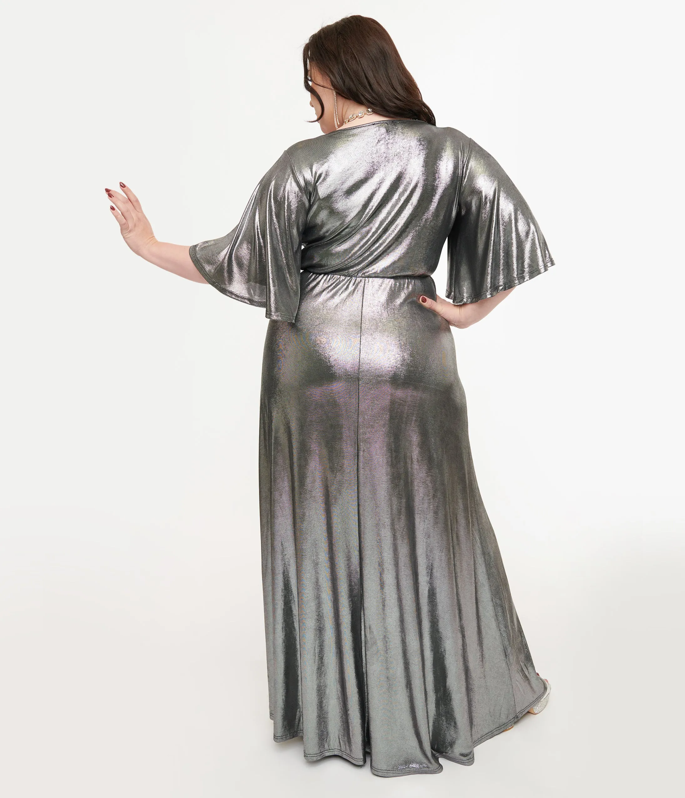 Smak Parlour Plus Size 1970s Metallic Silver Cutout Maxi Dress sold by Unique Vintage product image thumbnail 2