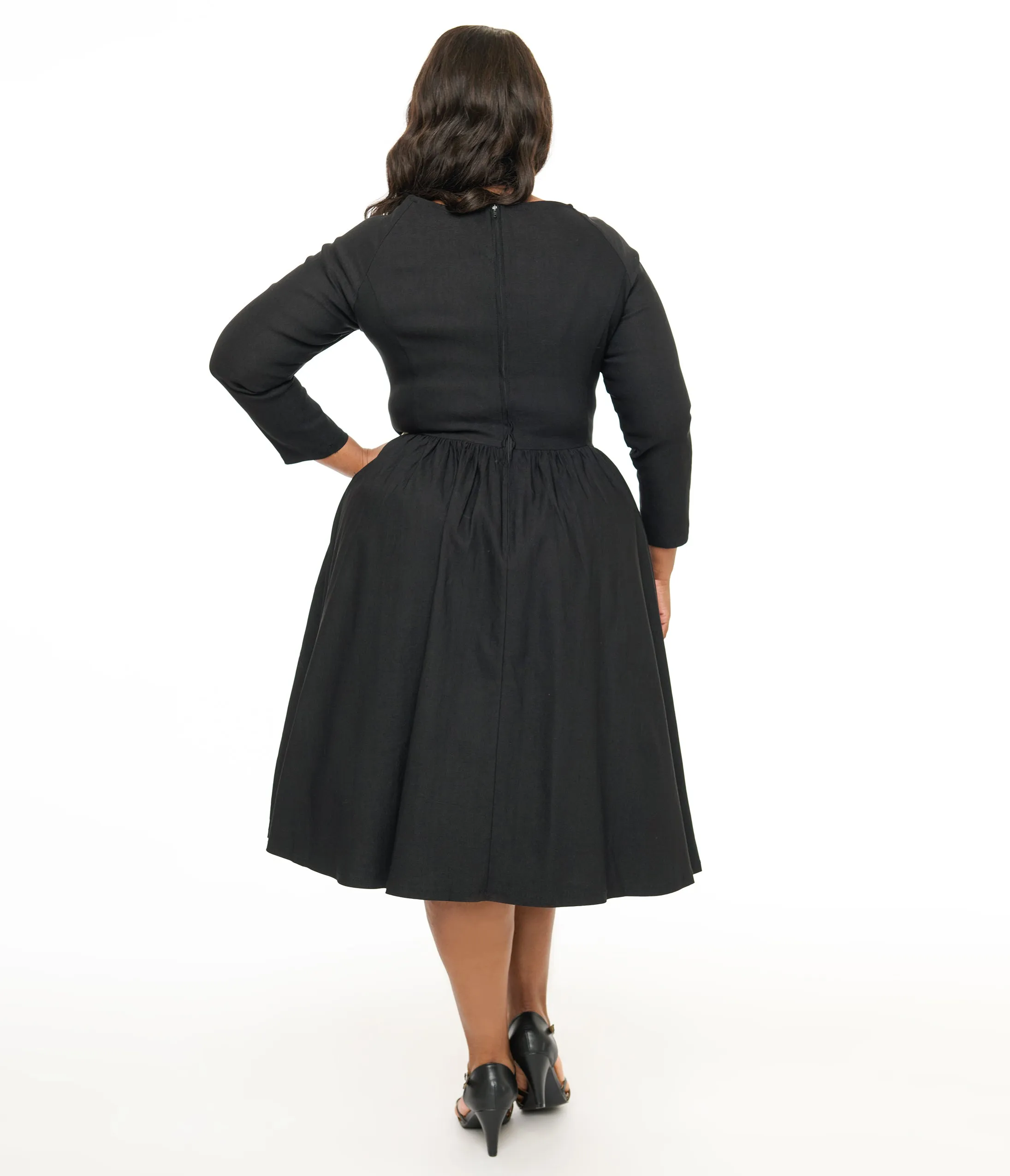 Unique Vintage Plus Size 1950s Solid Black Sweetheart Swing Dress sold by Unique Vintage product image thumbnail 2