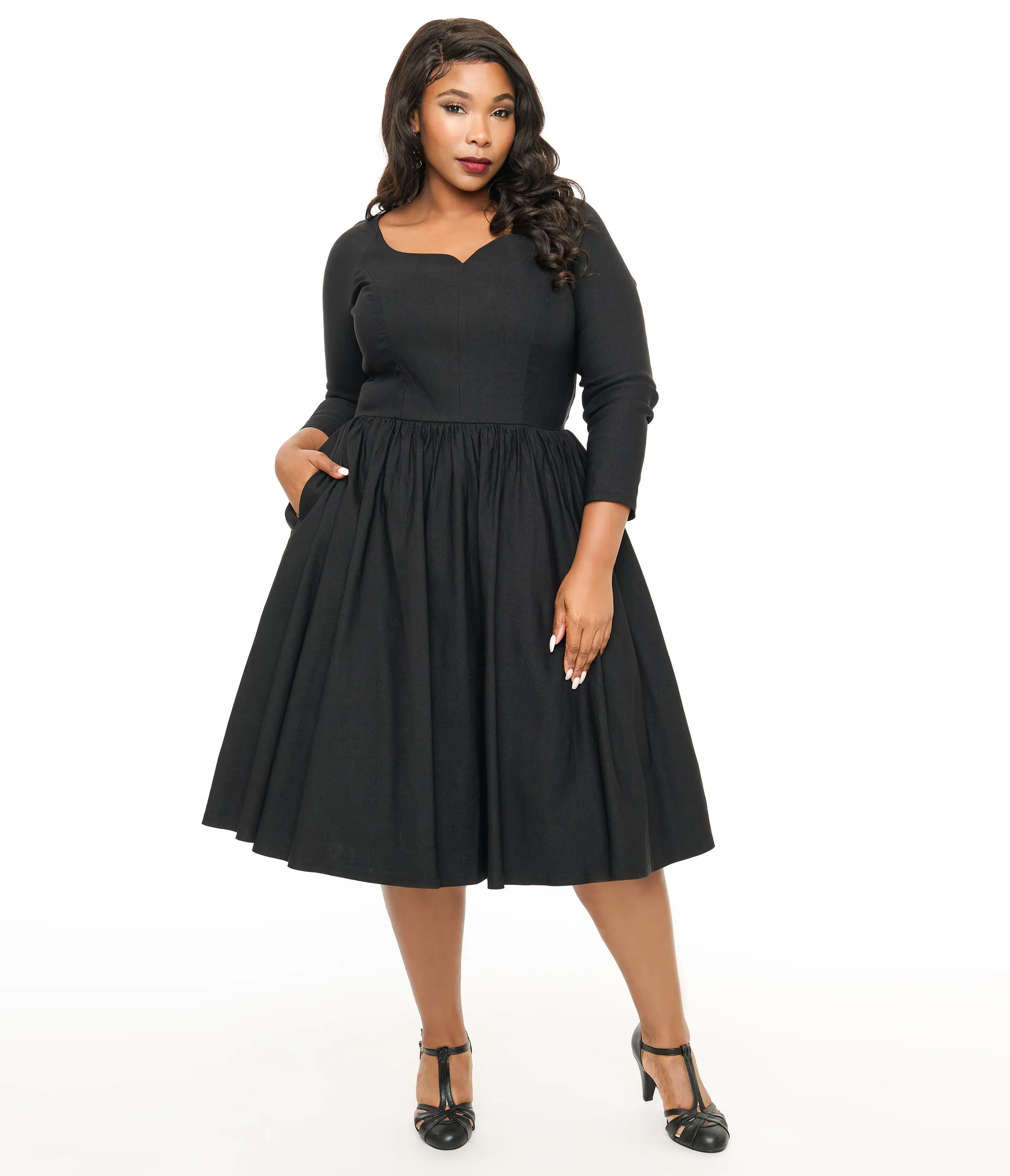 Unique Vintage Plus Size 1950s Solid Black Sweetheart Swing Dress sold by Unique Vintage product image thumbnail 3