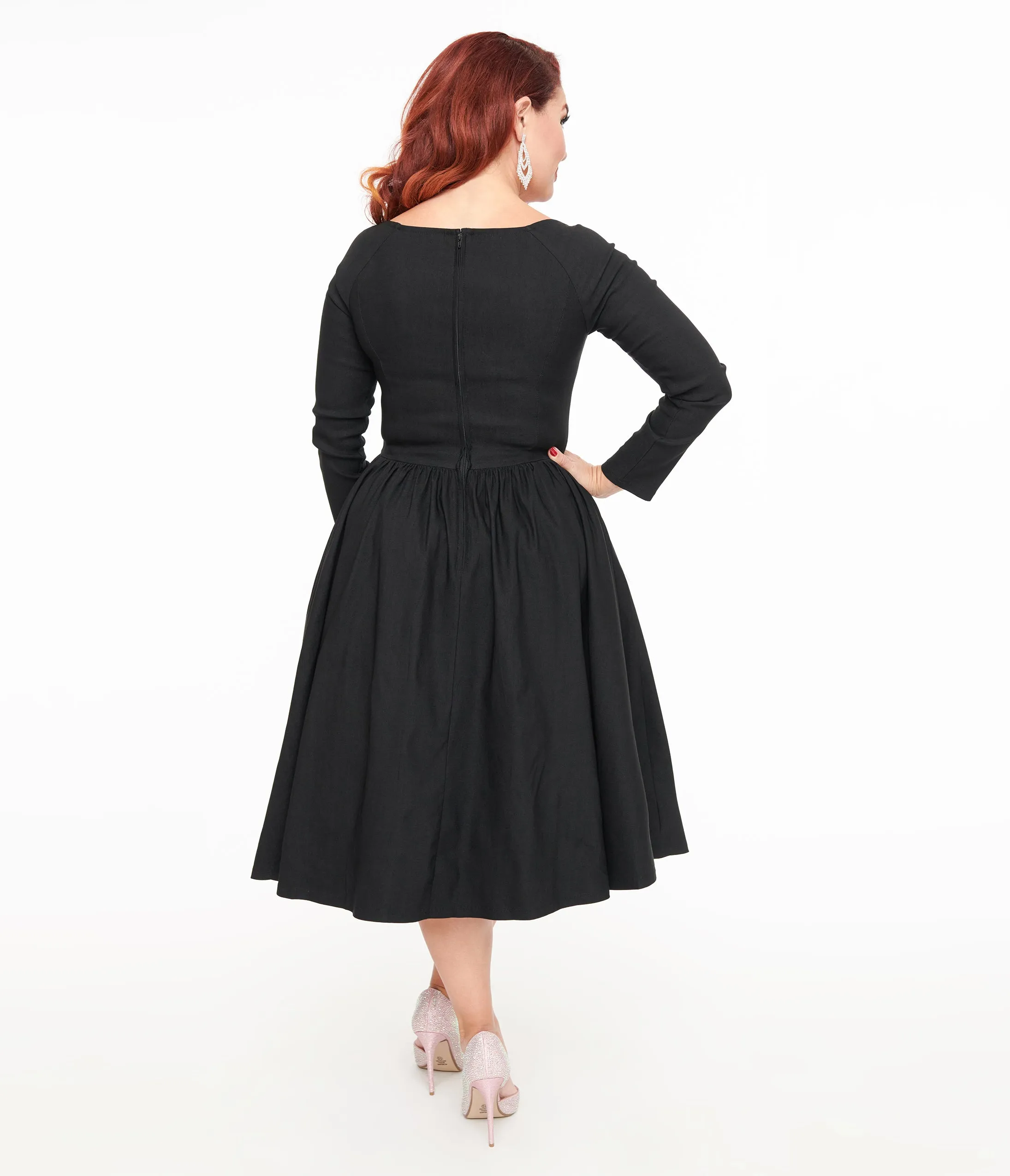 Unique Vintage 1950s Solid Black Sweetheart Swing Dress sold by Unique Vintage product image thumbnail 2