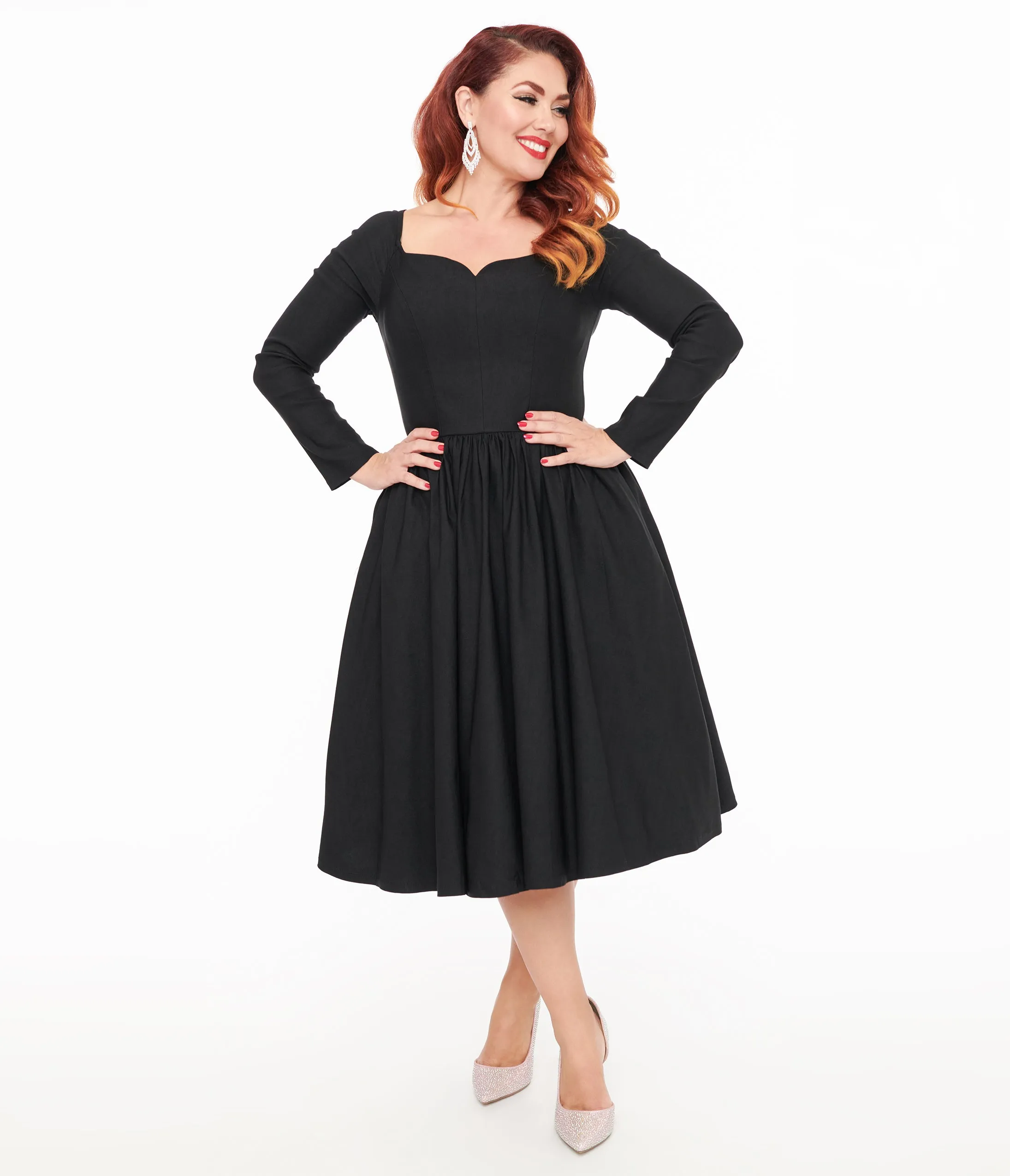 Unique Vintage 1950s Solid Black Sweetheart Swing Dress sold by Unique Vintage product image thumbnail 3