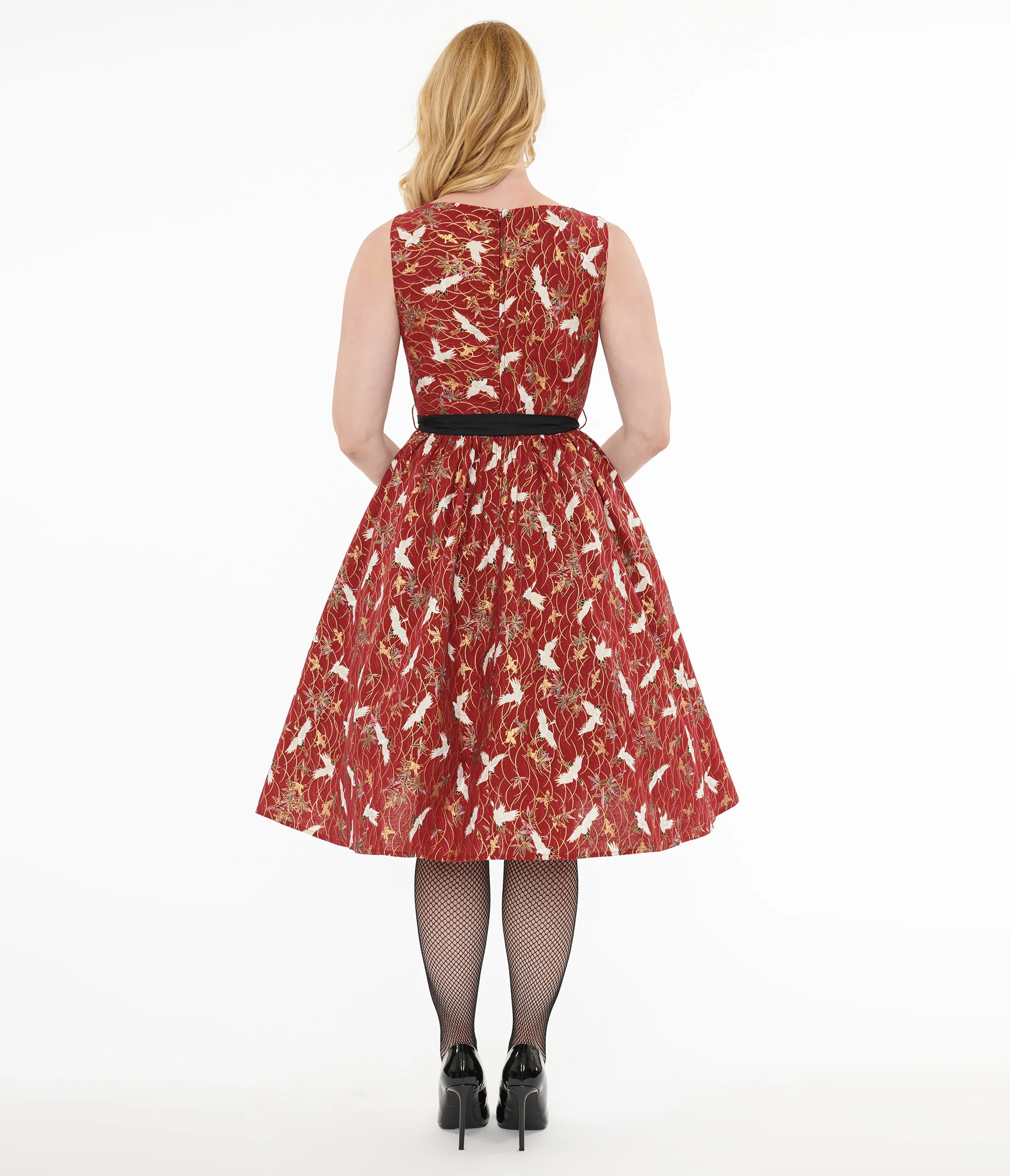 Unique Vintage 1950s Burgundy Fall Crane Sleeveless Swing Dress sold by Unique Vintage product image thumbnail 2