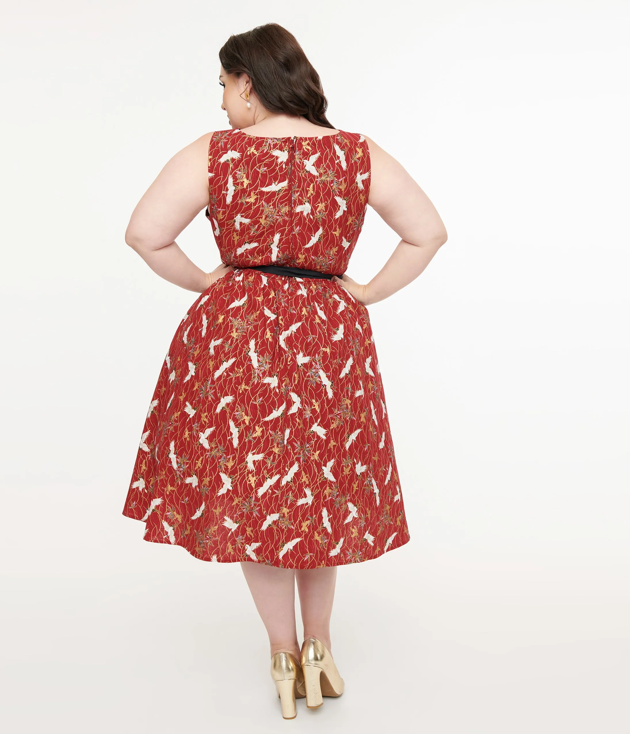 Unique Vintage Plus Size 1950s Burgundy Fall Crane Sleeveless Swing Dress sold by Unique Vintage product image thumbnail 2