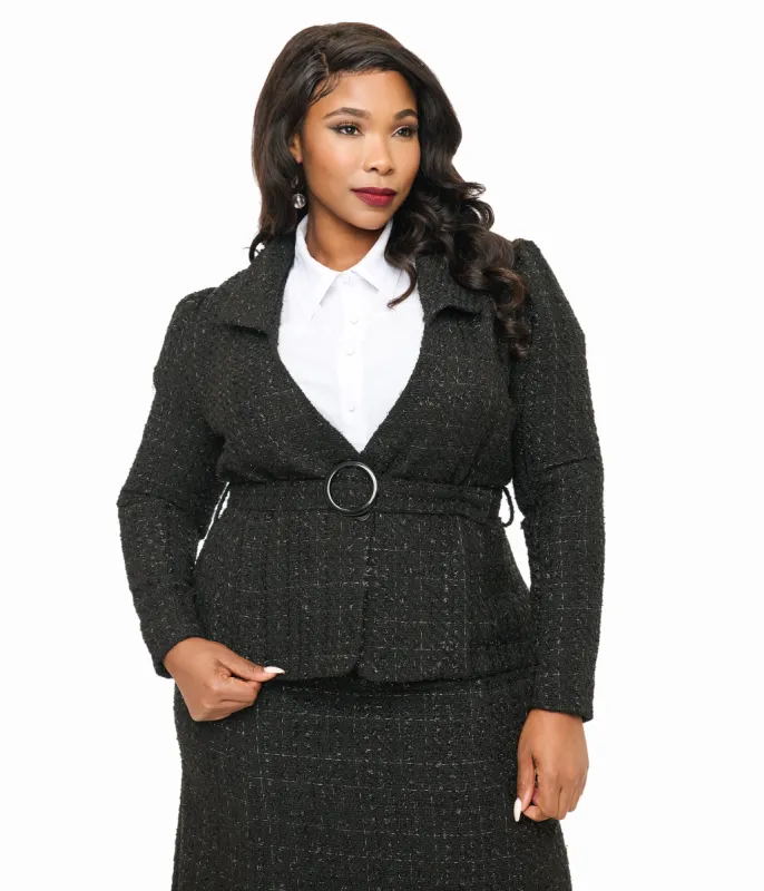 Unique Vintage Plus Size 1940s Black Lurex Tweed Belted Jacket sold by Unique Vintage