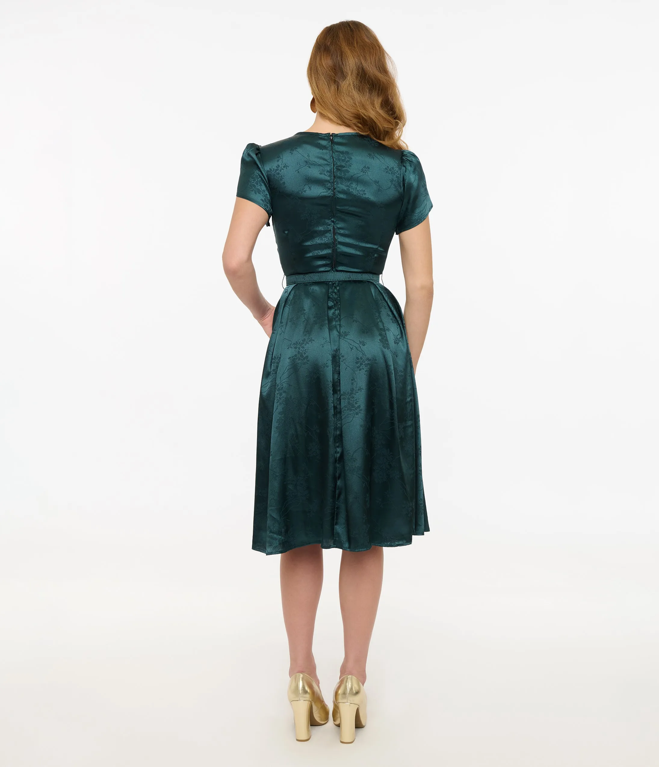 Unique Vintage 1940s Teal Floral Print Dahlia Swing Dress sold by Unique Vintage product image thumbnail 2