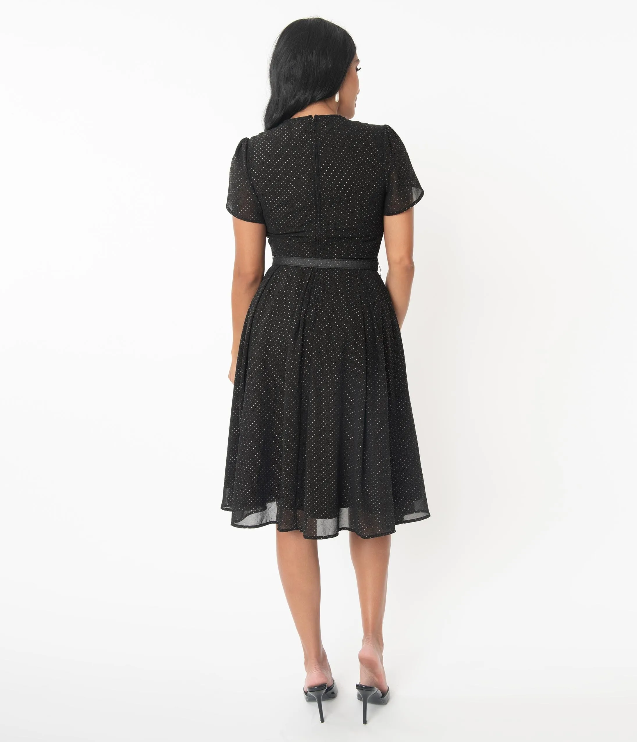 Unique Vintage 1950s Black & Gold Pin Dot Dahlia Swing Dress sold by Unique Vintage product image thumbnail 3