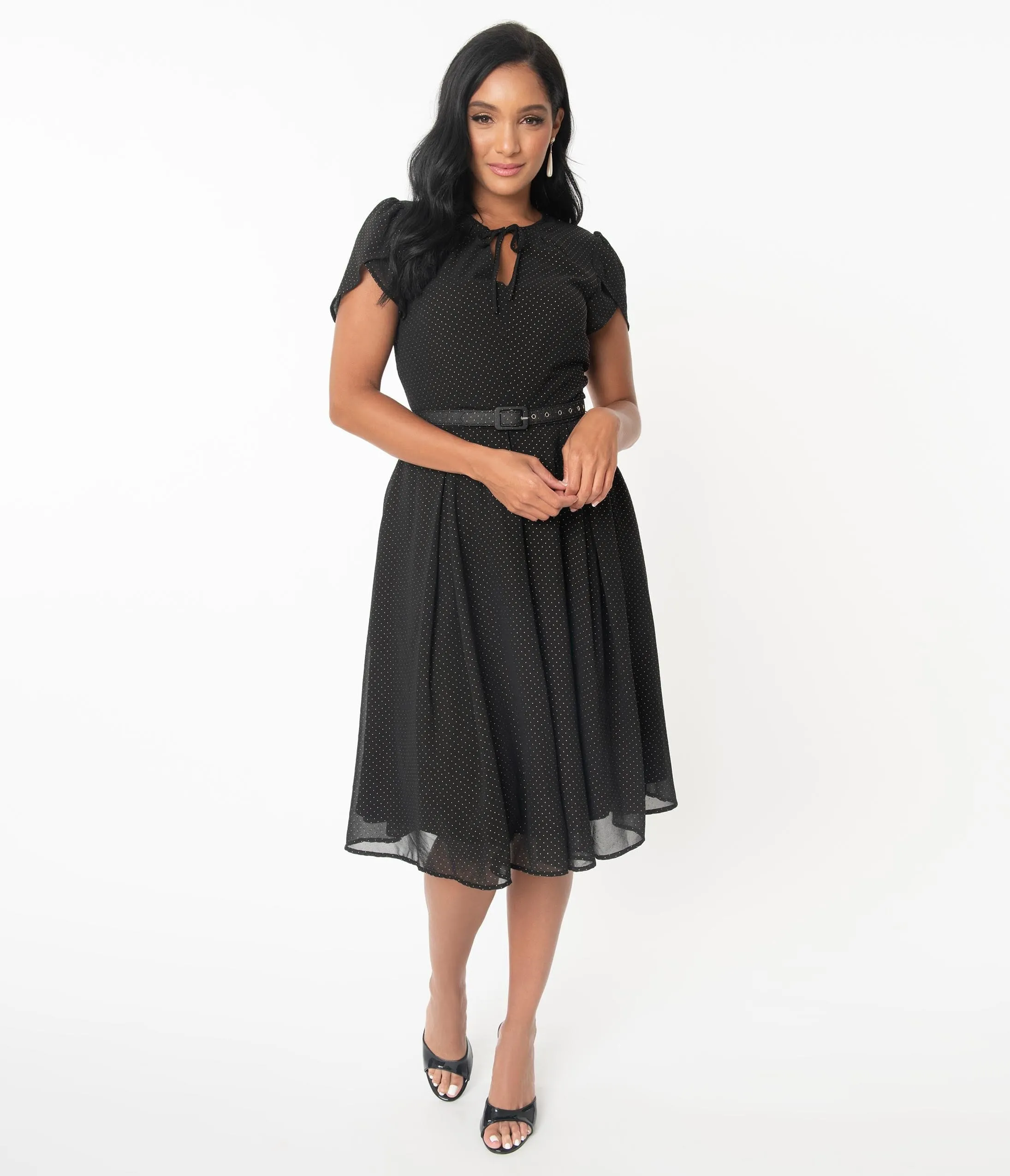 Unique Vintage 1950s Black & Gold Pin Dot Dahlia Swing Dress sold by Unique Vintage product image thumbnail 5