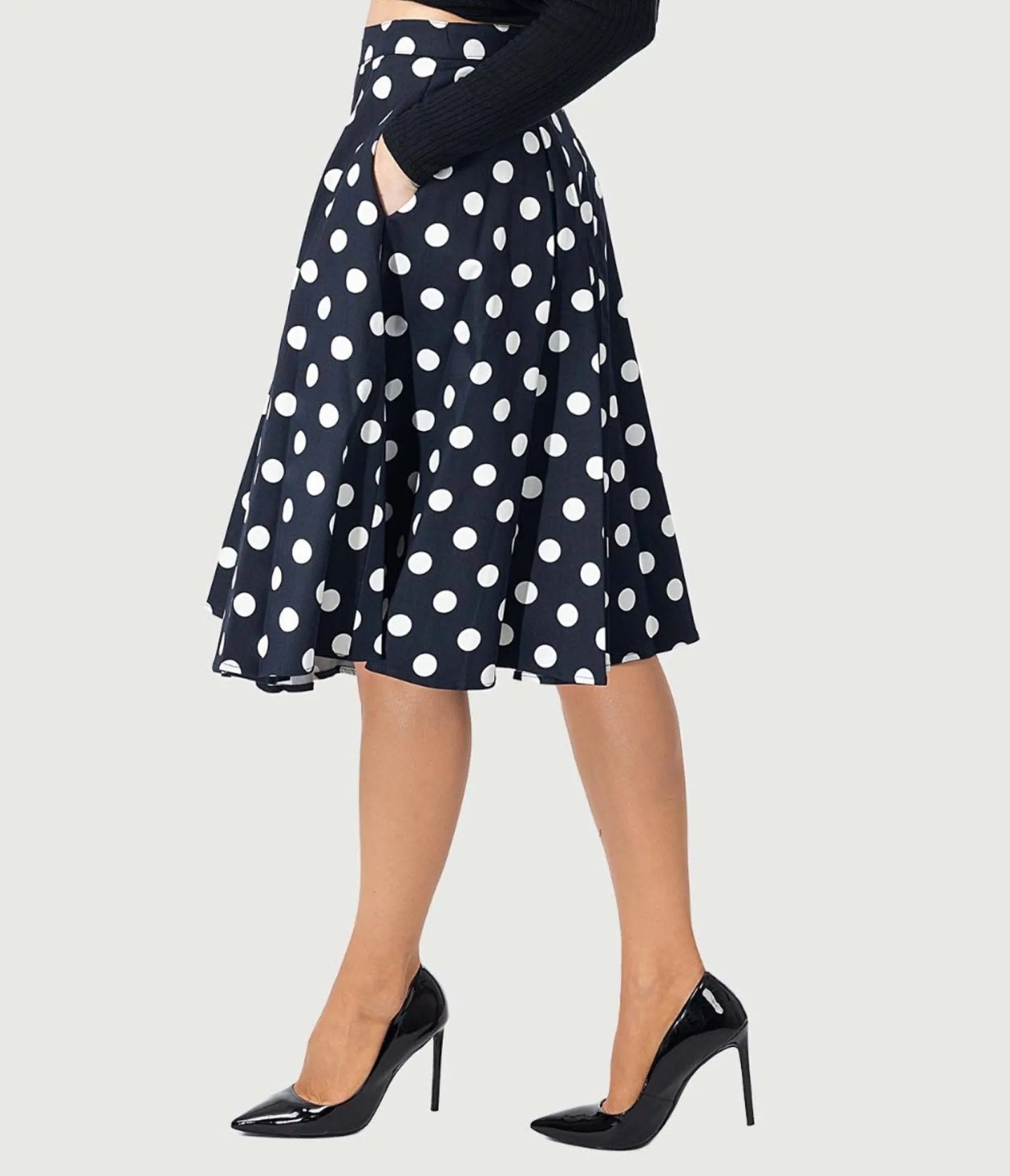 Eva Rose 1950s Black & White Polka Dot Flare Skirt sold by Unique Vintage product image thumbnail 3