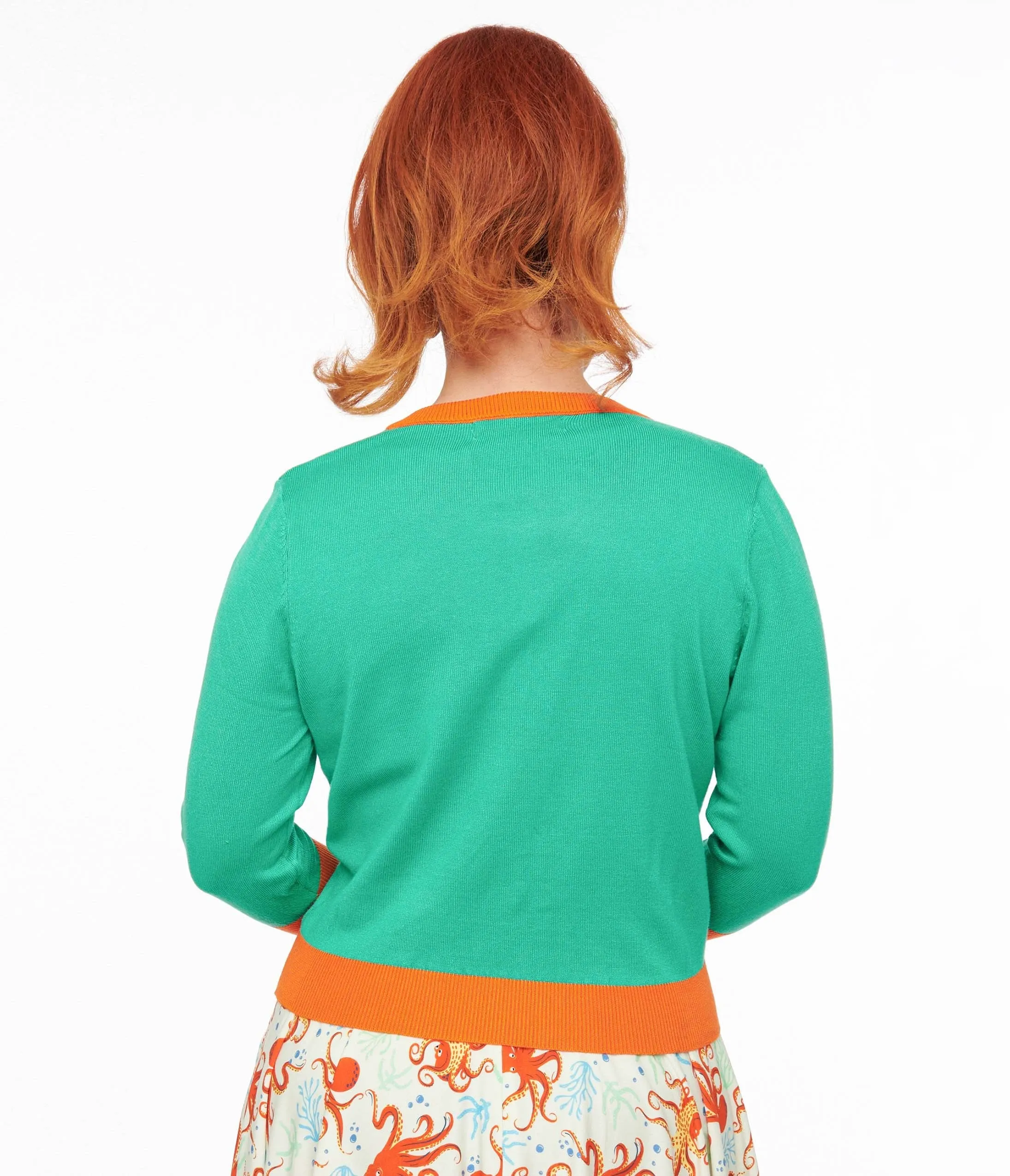 1950s Mint Green & Orange Octopus Embroidery Leslie Cardigan sold by Unique Vintage product image thumbnail 3