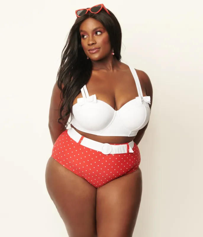 Unique Vintage Plus Size White Bowed Over Swim Top sold by Unique Vintage