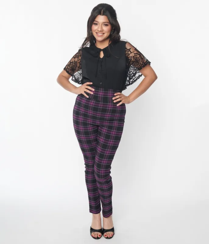 Unique Vintage 1970s Purple & Black Plaid Rizzo Cigarette Pants sold by Unique Vintage