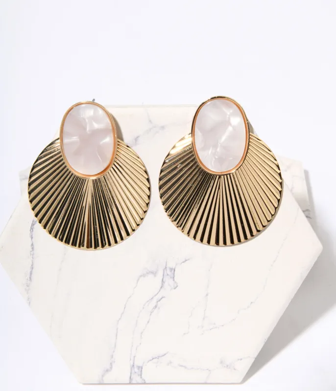 Pearlescent Gold Shell Deco Earrings sold by Unique Vintage