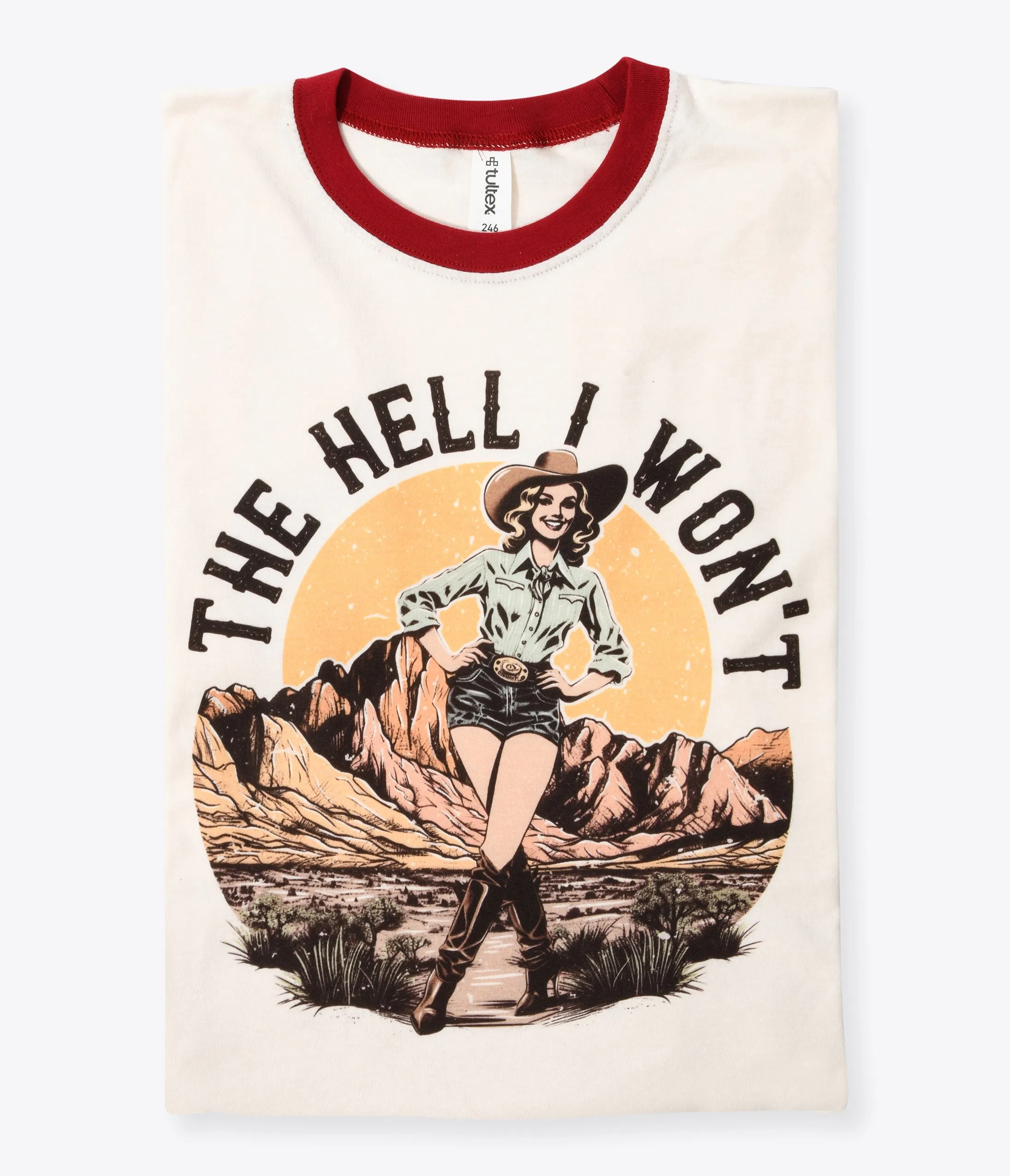 The Hell I Won't Red Collar Unisex Graphic Ringer Tee sold by Unique Vintage