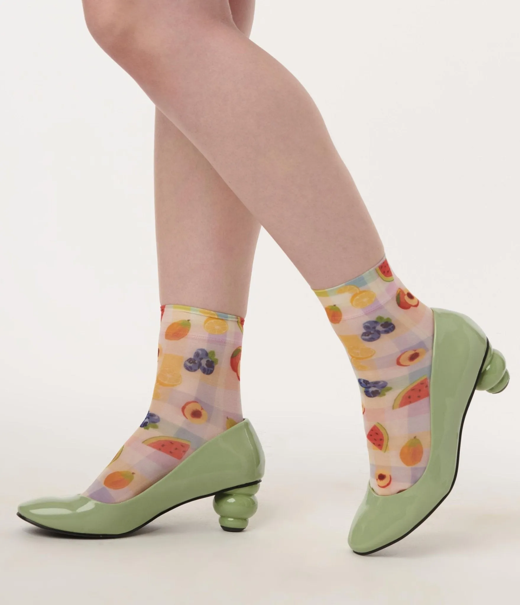Gingham Fruit Sheer Crew Socks sold by Unique Vintage product image thumbnail 2