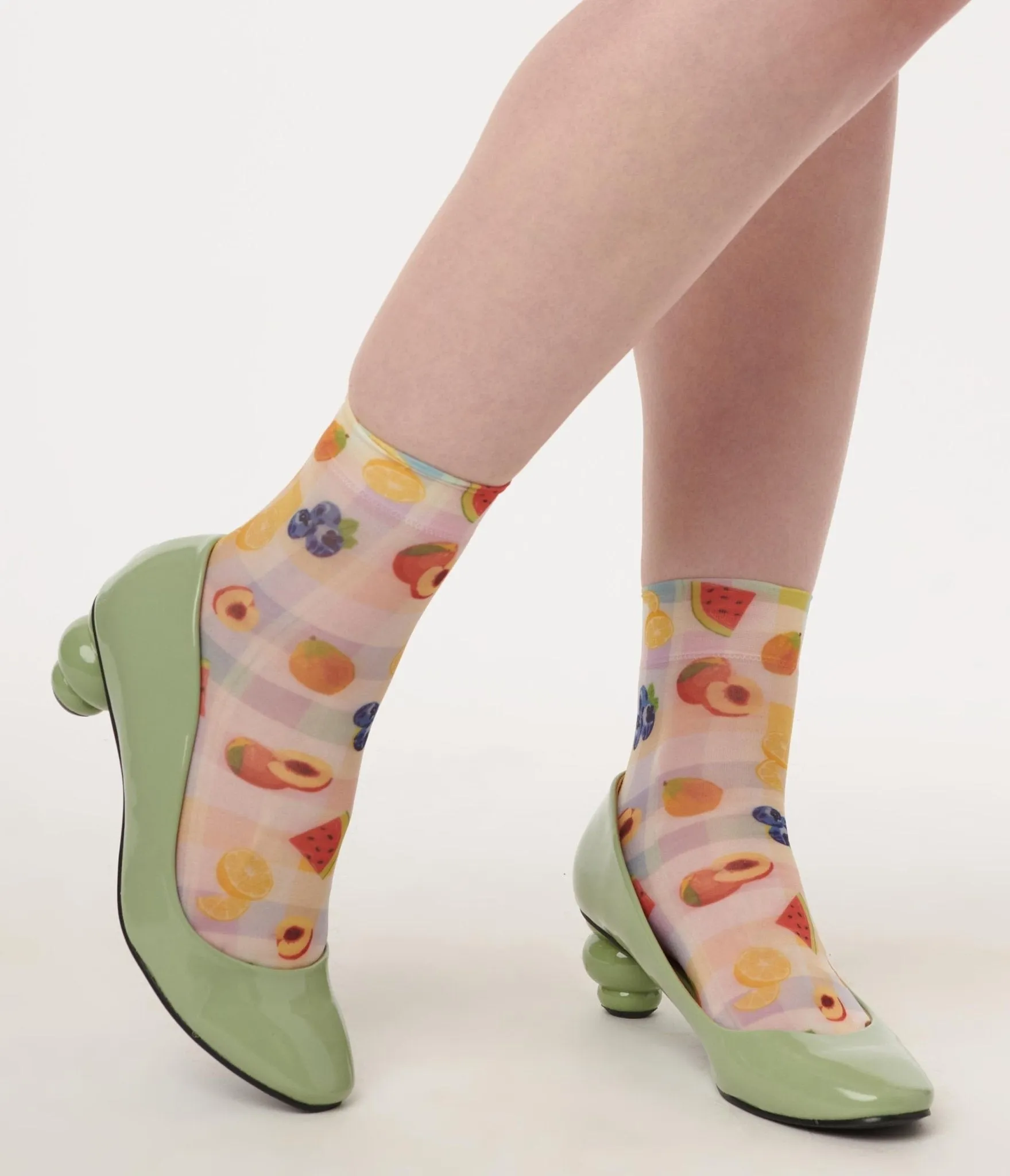 Gingham Fruit Sheer Crew Socks sold by Unique Vintage product image thumbnail 3