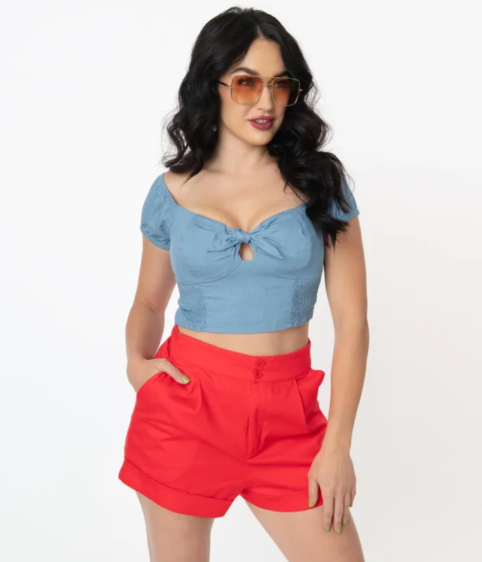 Unique Vintage 1960s Chambray Blue Turner Crop Top sold by Unique Vintage